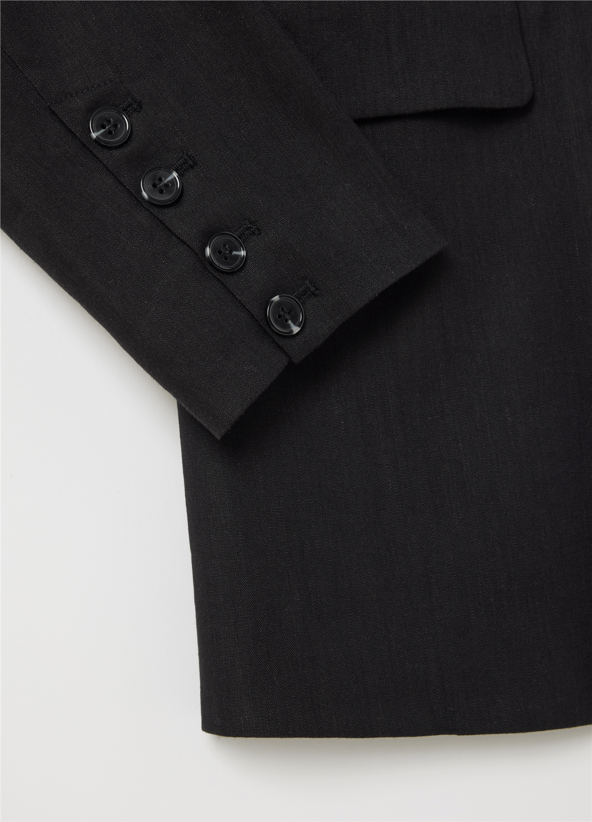Stretch Viskon ve Keten Tek Düğmeli Siyah Blazer