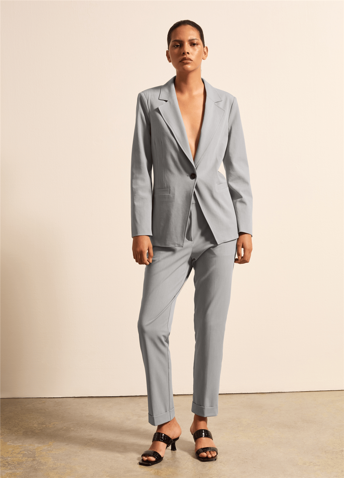 Tek Düğmeli Gri Blazer