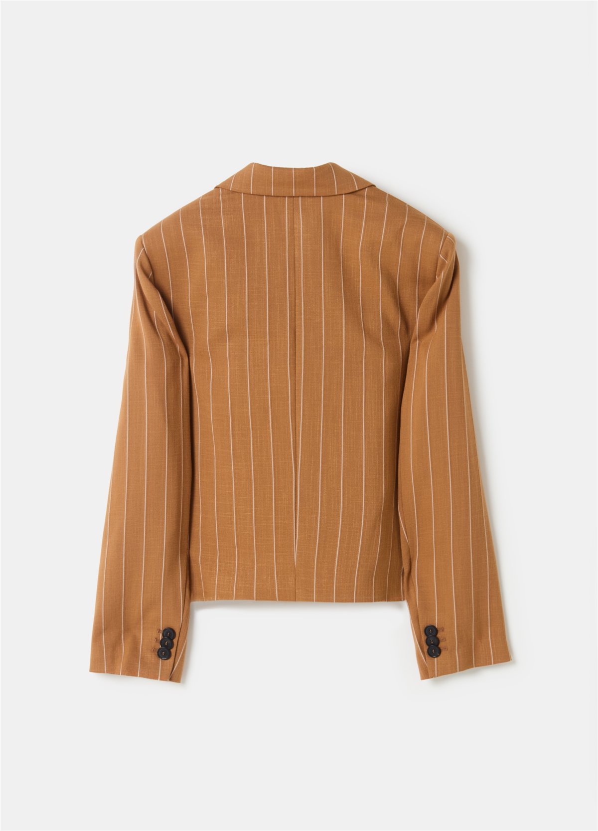 Tek Sıra Düğmeli Kısa Kesim İnce Çizgili Kahverengi Blazer