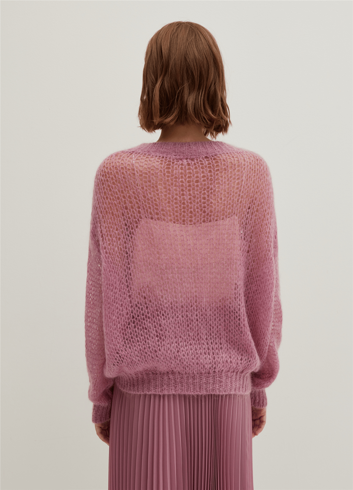 Tiftik Karışımlı Pembe Oversize Ajurlu Kazak