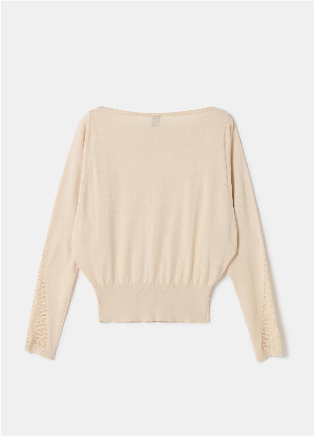 Tül Detaylı Crêpe Crop Bej Bluz
