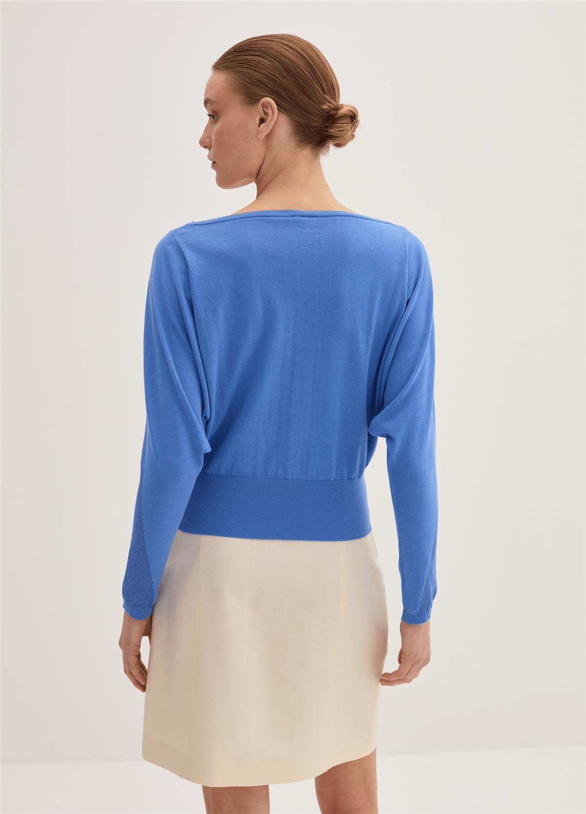 Tül Detaylı Crêpe Crop Mavi Bluz