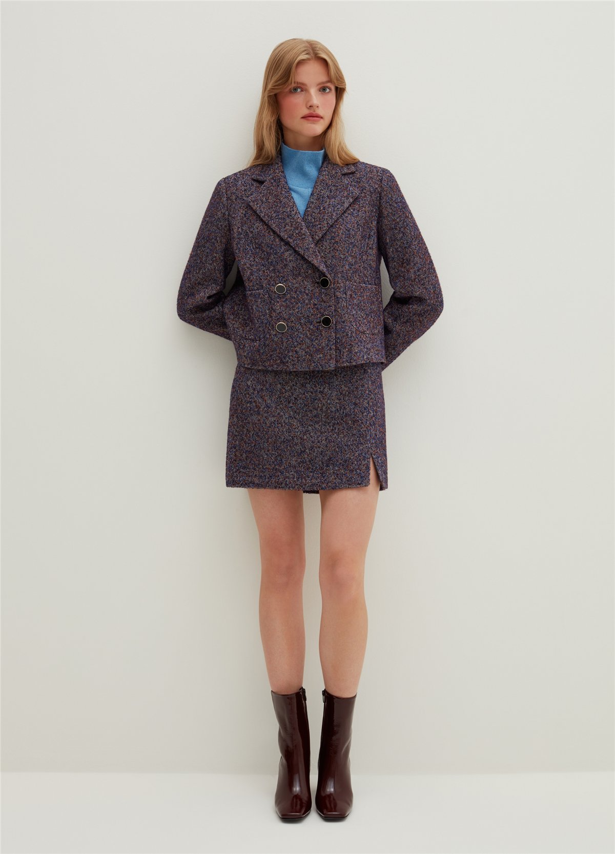 Tüvit Gri Kruvaze Blazer
