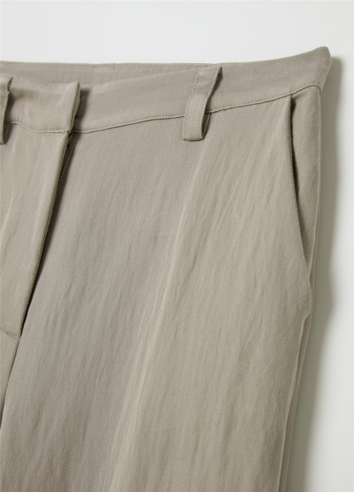 Twill Kumaş Bol Paça Gri Pantolon