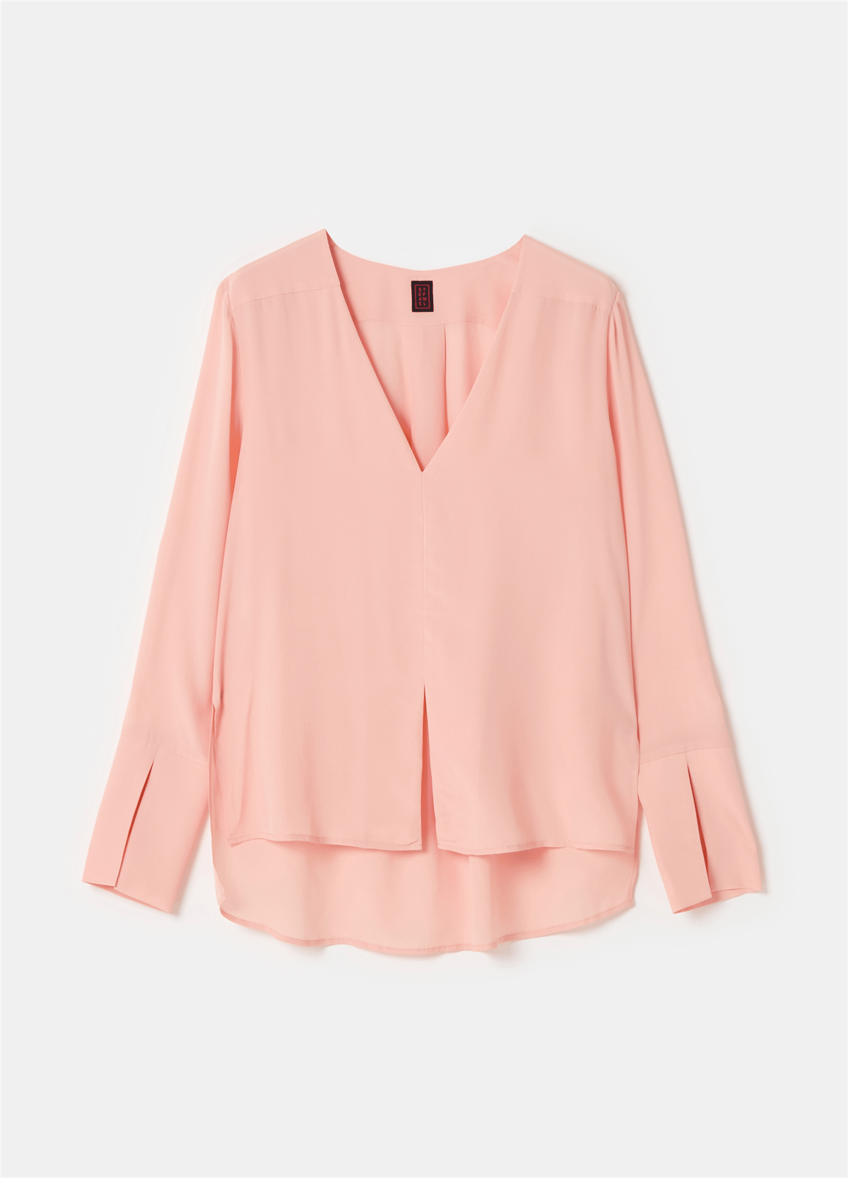V Yaka Crêpe De Chine Pembe Bluz