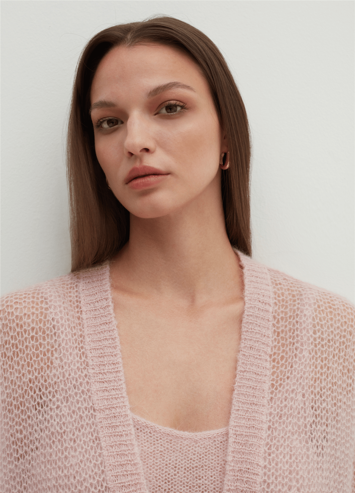 V Yaka Oversize Ajurlu Pembe Hırka
