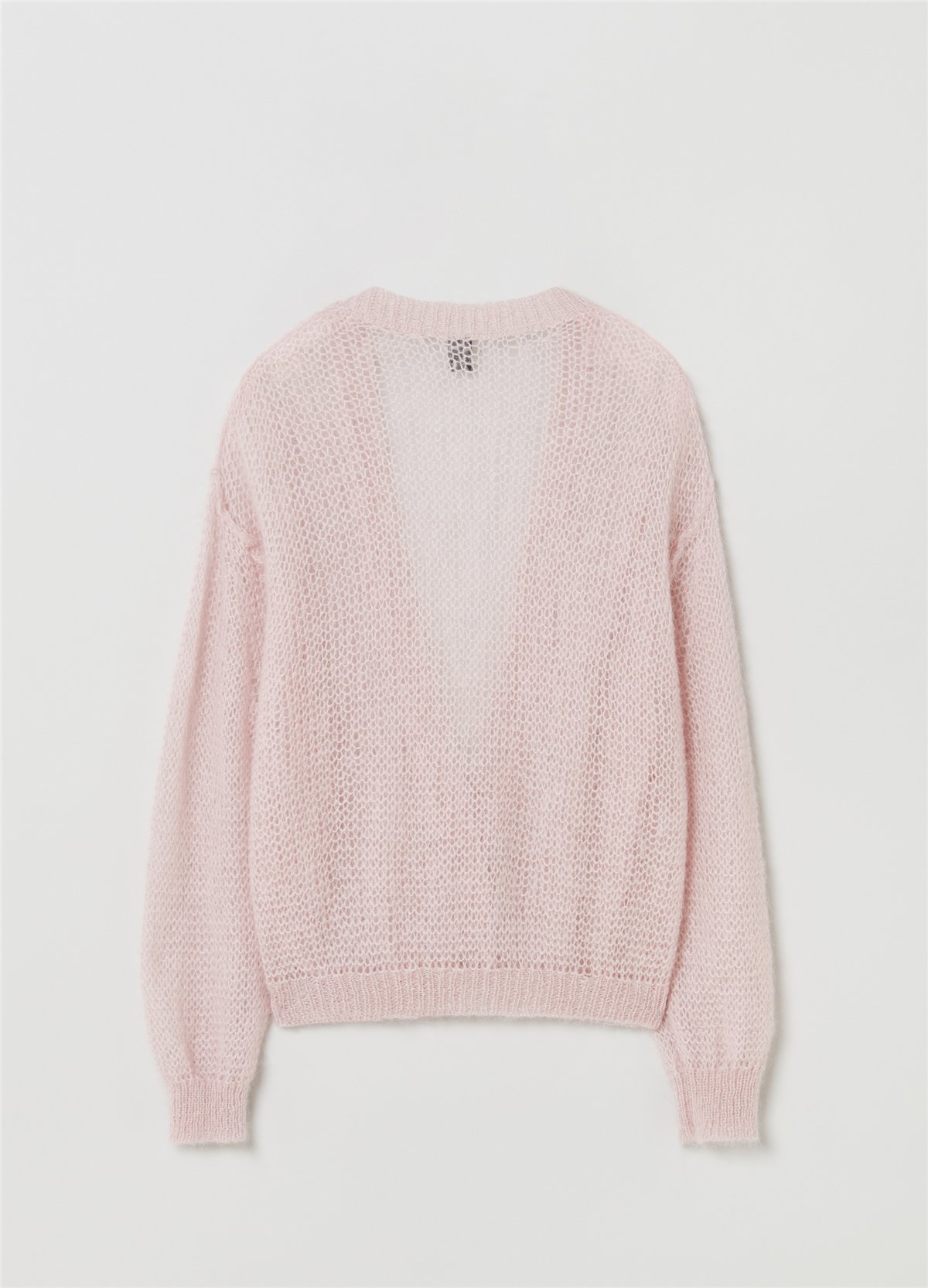 V Yaka Oversize Ajurlu Pembe Hırka
