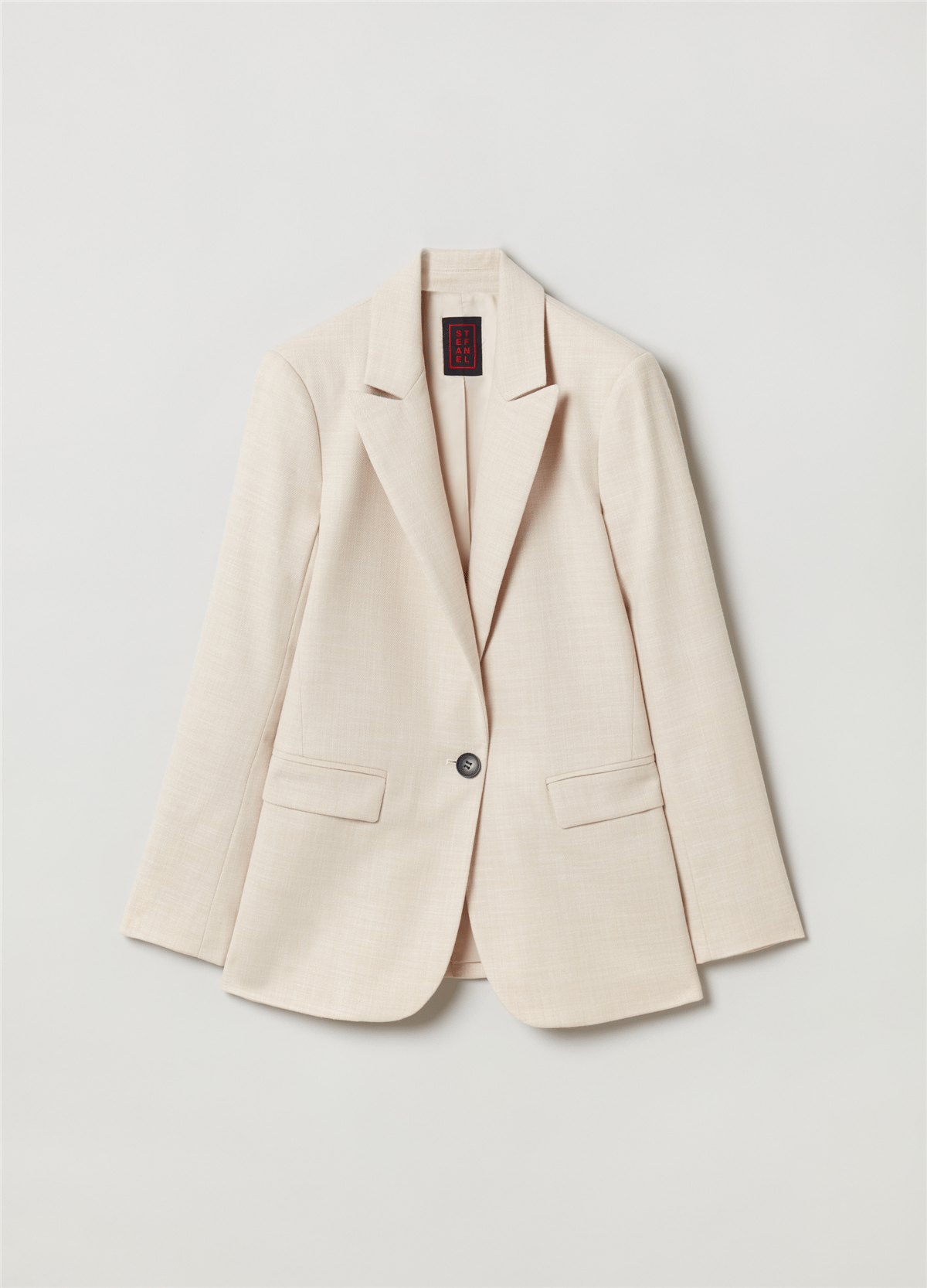 Viskon Karışımlı Tek Düğmeli Bej Blazer