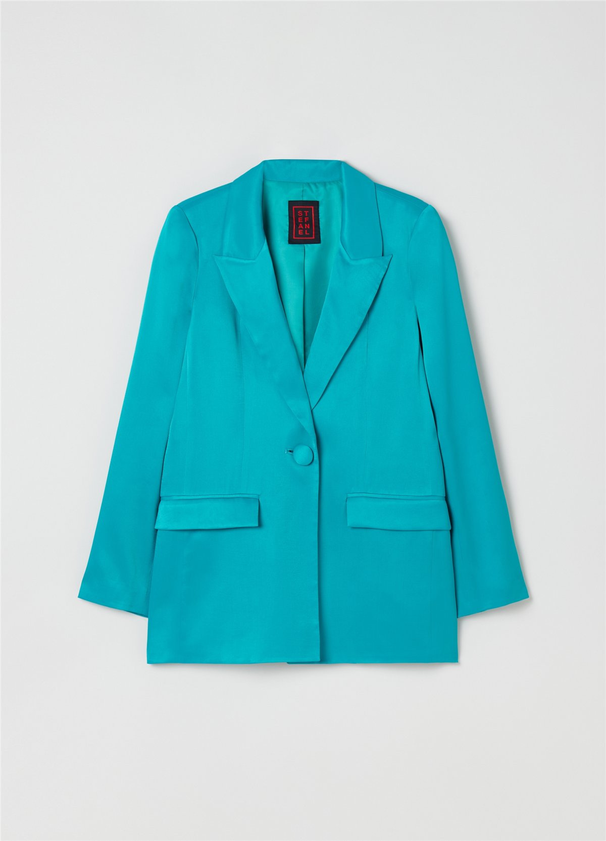 Viskoz Turkuaz Tek Düğmeli Blazer
