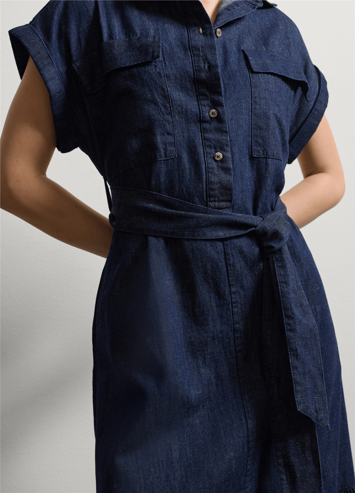 Volanlı Denim Gömlek Elbise