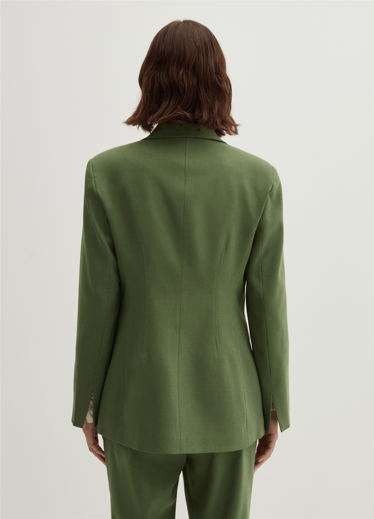 Yırtmaçlı Dar Kesim Düğmeli Yeşil Blazer