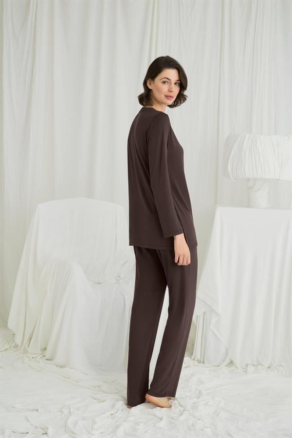 Arias Closet Uzun Kollu Boydan Düğmeli V Yaka Pijama Takımı