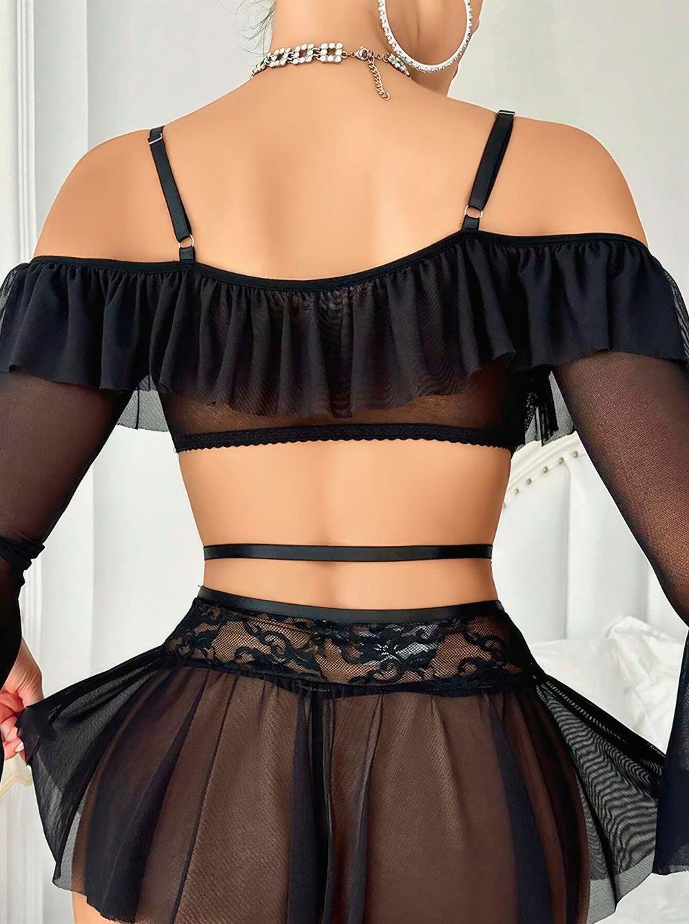 Kadın Siyah Etek Bustiyer Sexy Gecelik Takım 2157