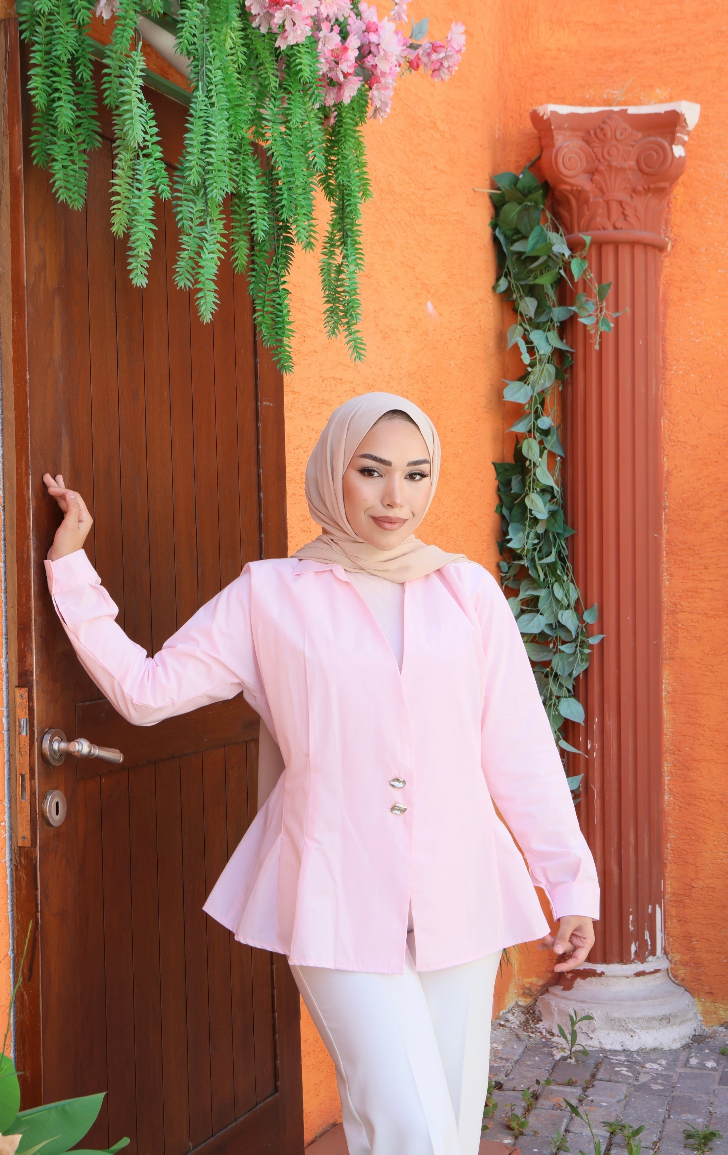 Kruvaze Kesim Düğme Detaylı Gömlek - Pembe