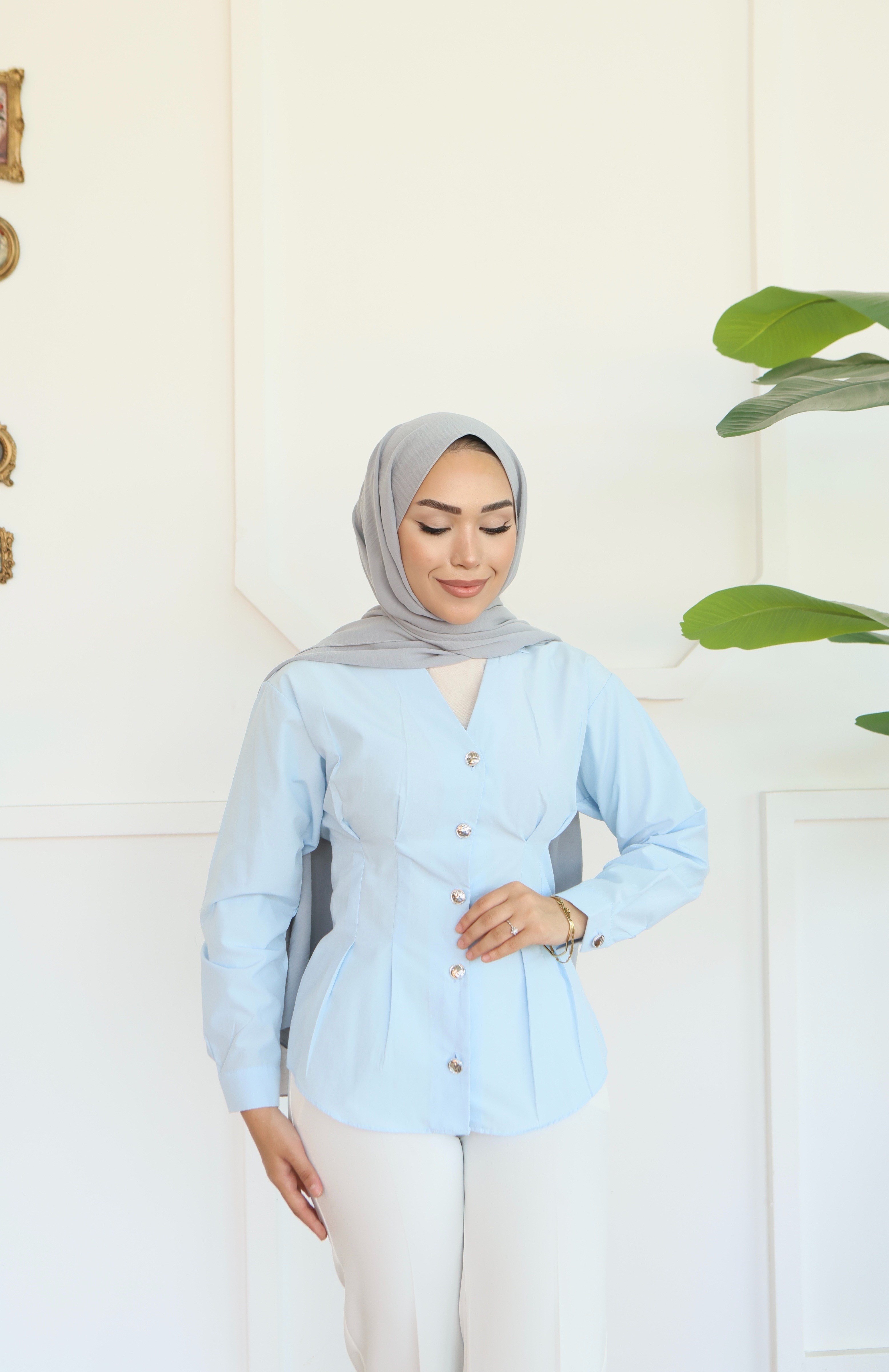 Peplum Bel Oturtmalı Gömlek - Bebe Mavi