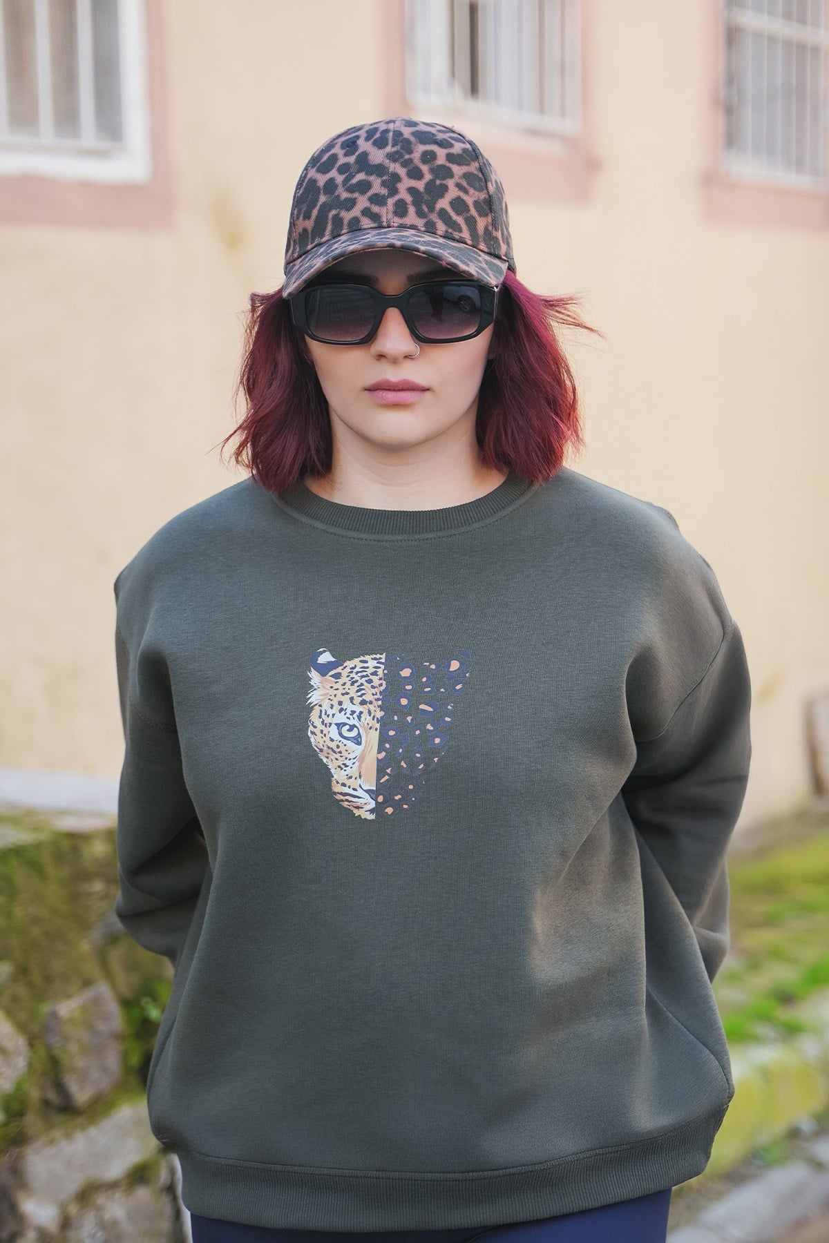 Leopar Oversize Kadın Sweat