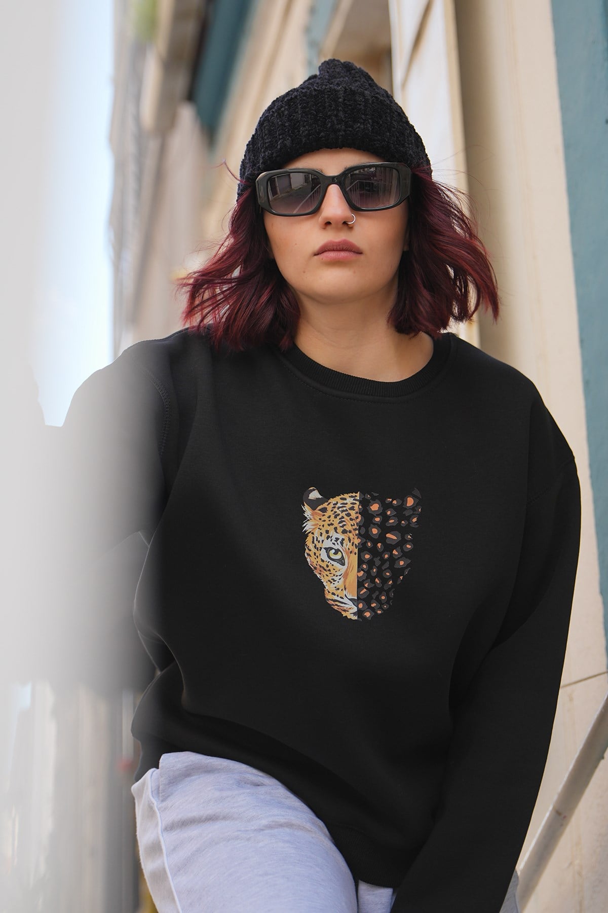 Leopar Oversize Kadın Sweat