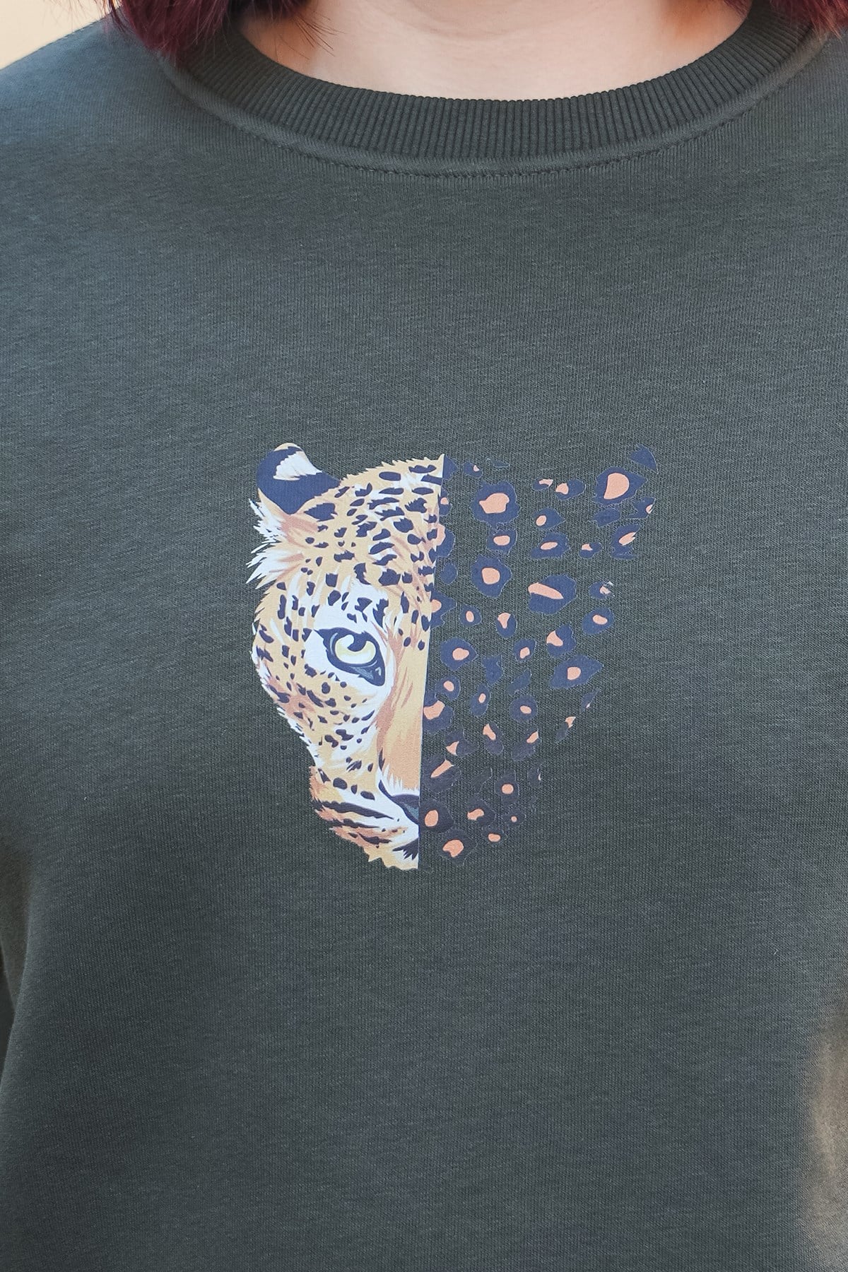 Leopar Oversize Kadın Sweat