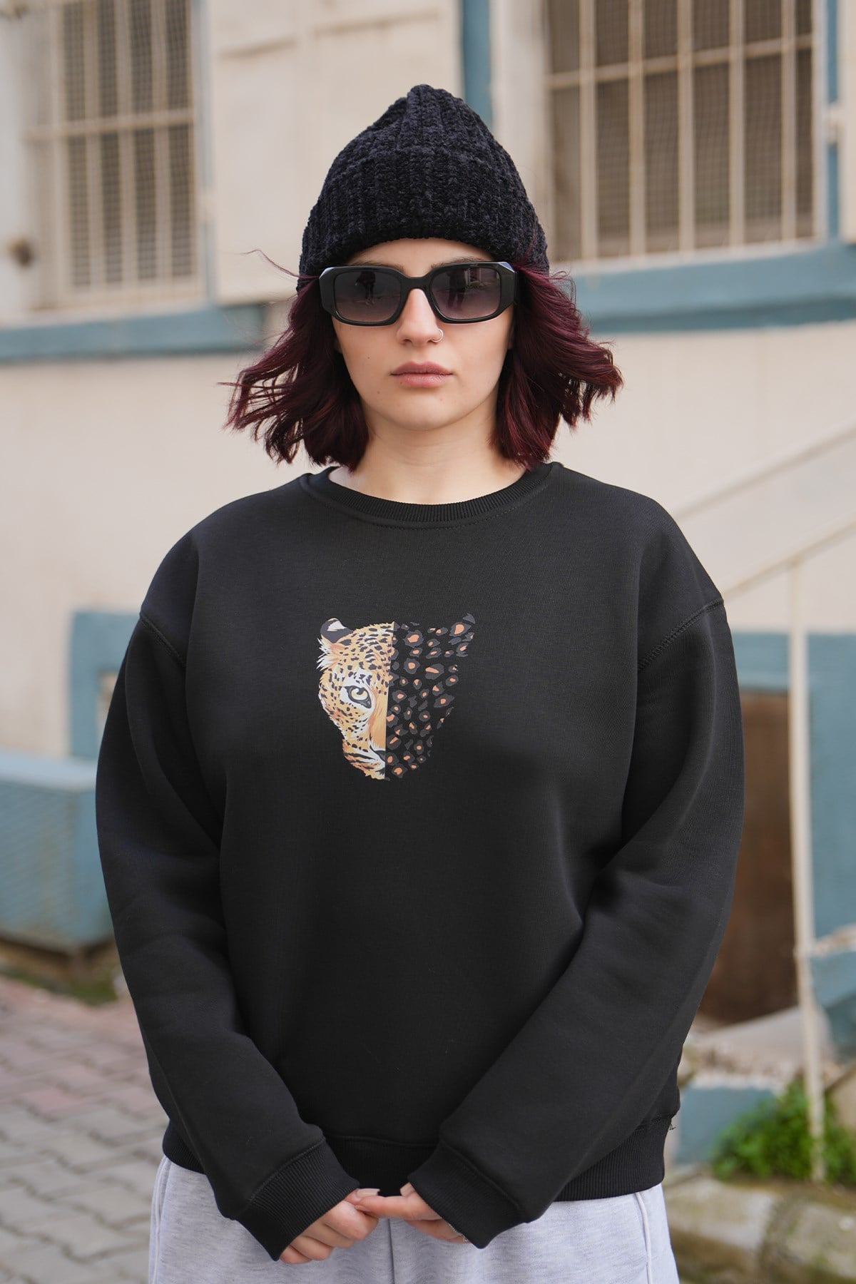 Leopar Oversize Kadın Sweat
