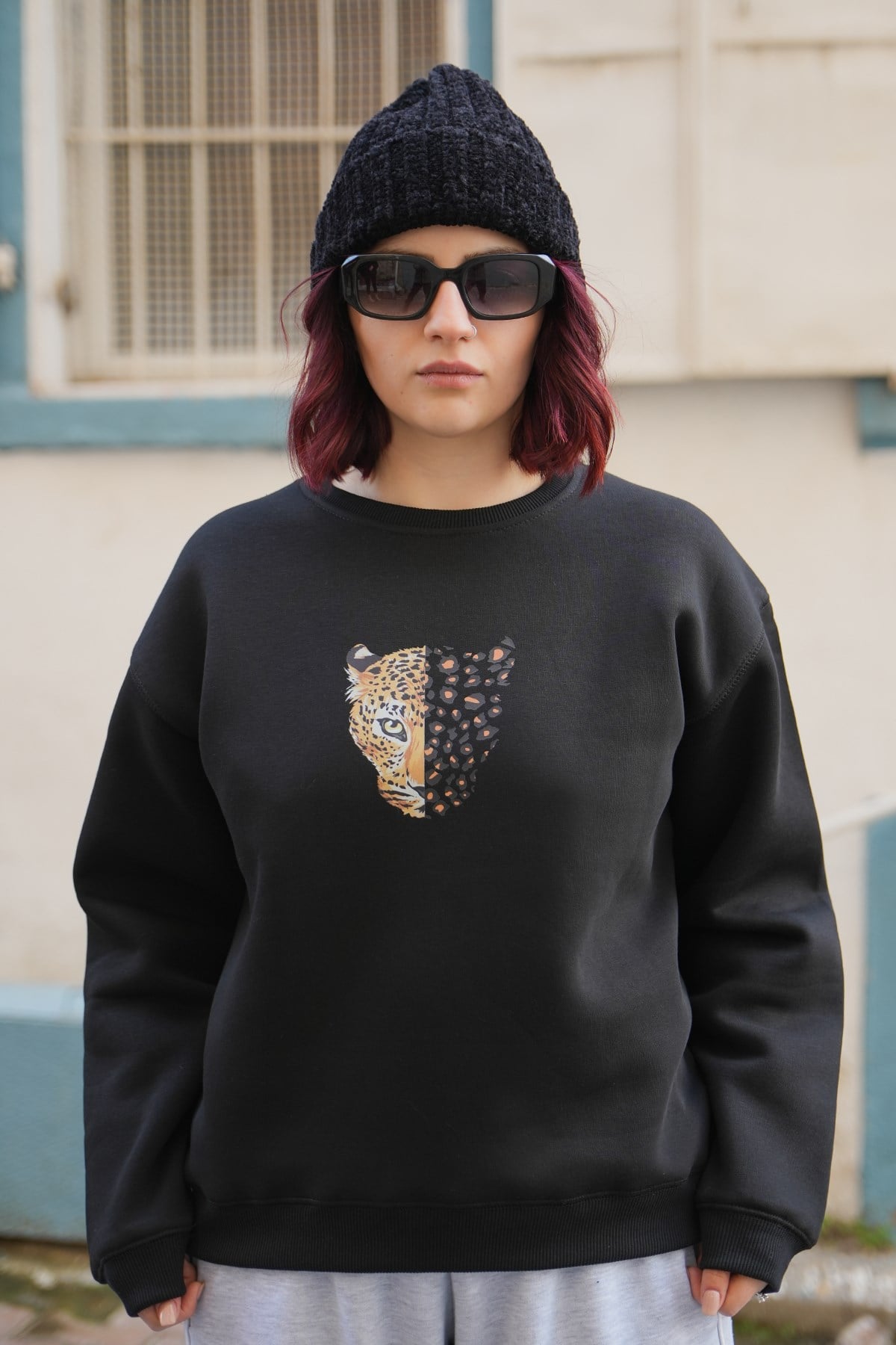 Leopar Oversize Kadın Sweat
