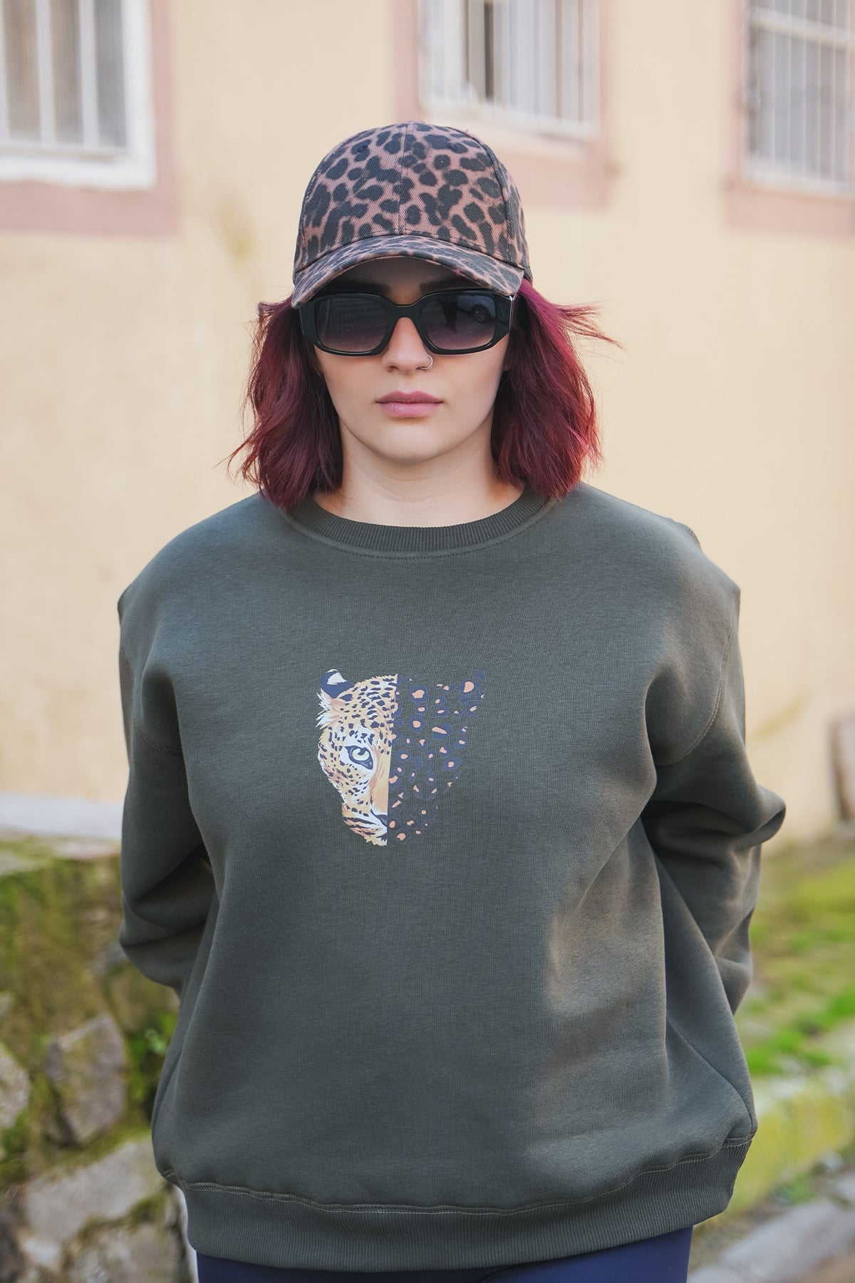Leopar Oversize Kadın Sweat