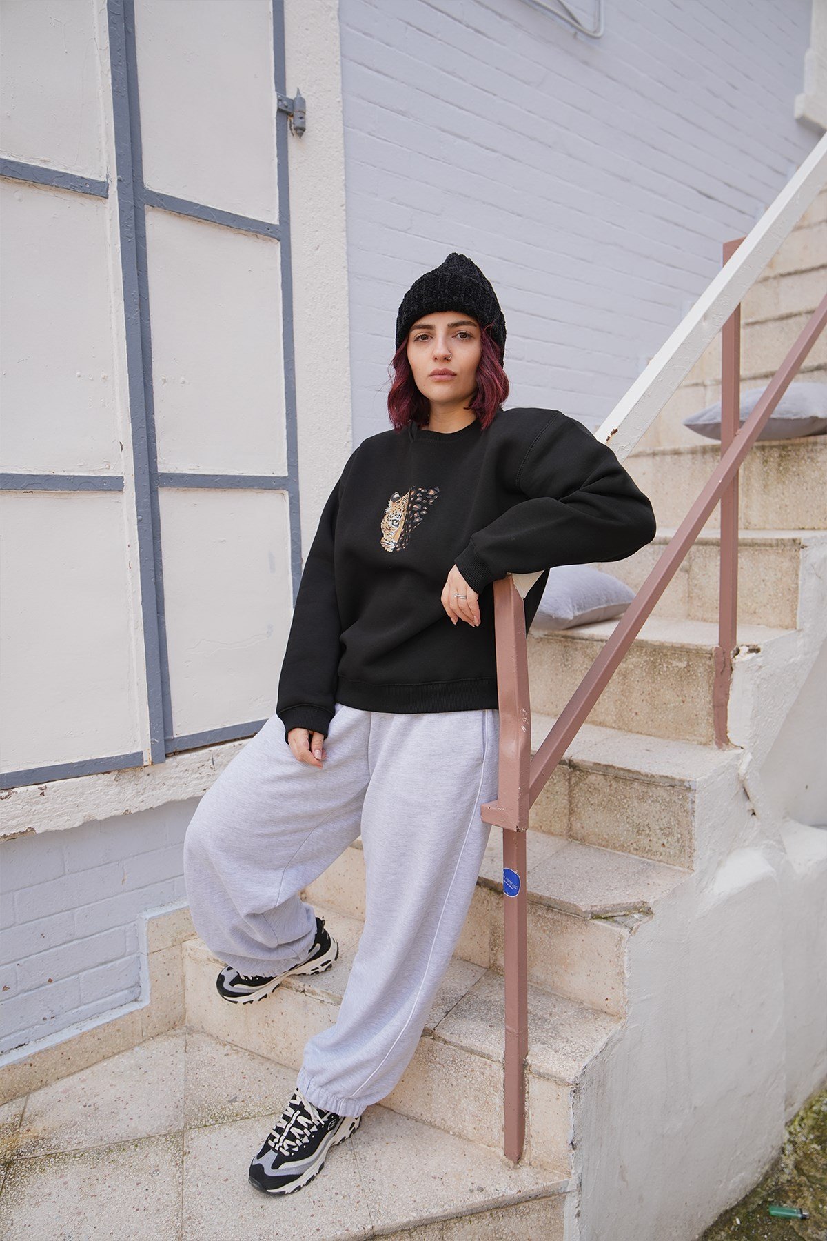 Leopar Oversize Kadın Sweat