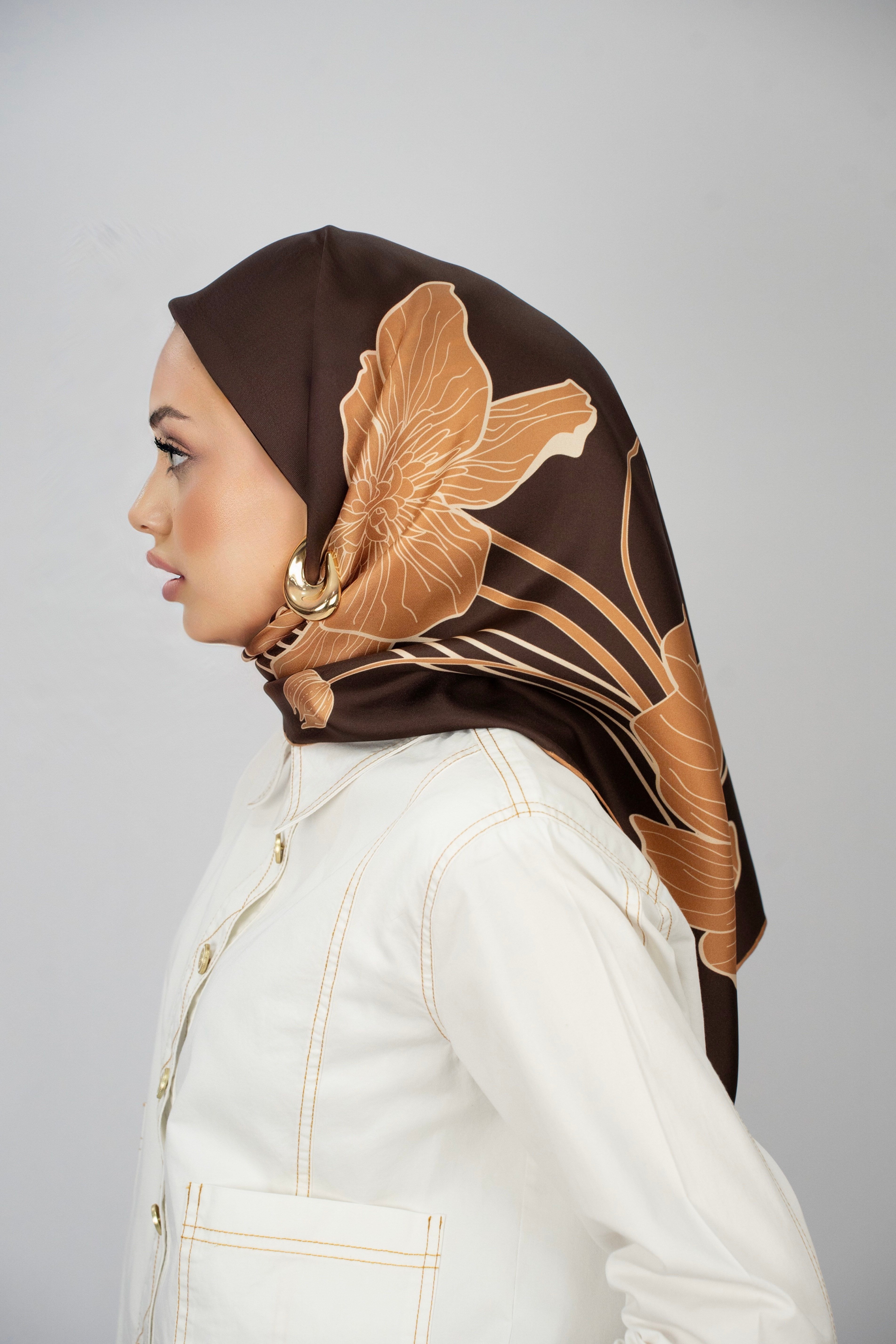 CHIARA KAHVE  TİVİL İPEK EŞARP 90x90