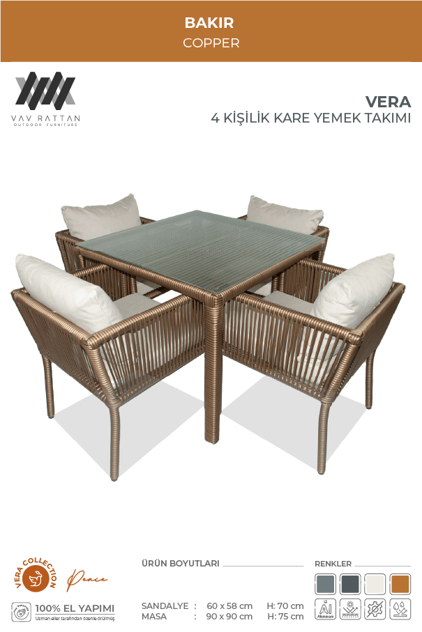 Vera 4 Kişilik Kare Yemek Takımı