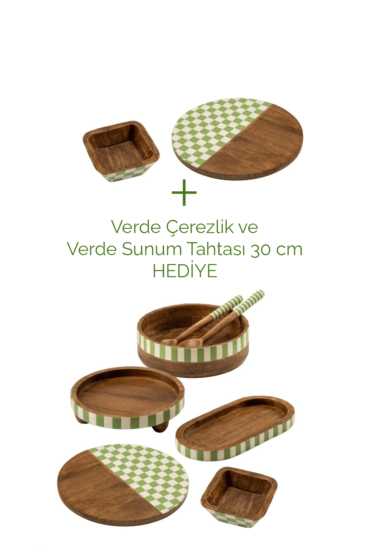 Verde Koleksiyonu (Linea Kaşıklı) + Verde Çerezlik ve Verde Sunum Tahtası 30 cm Hediye