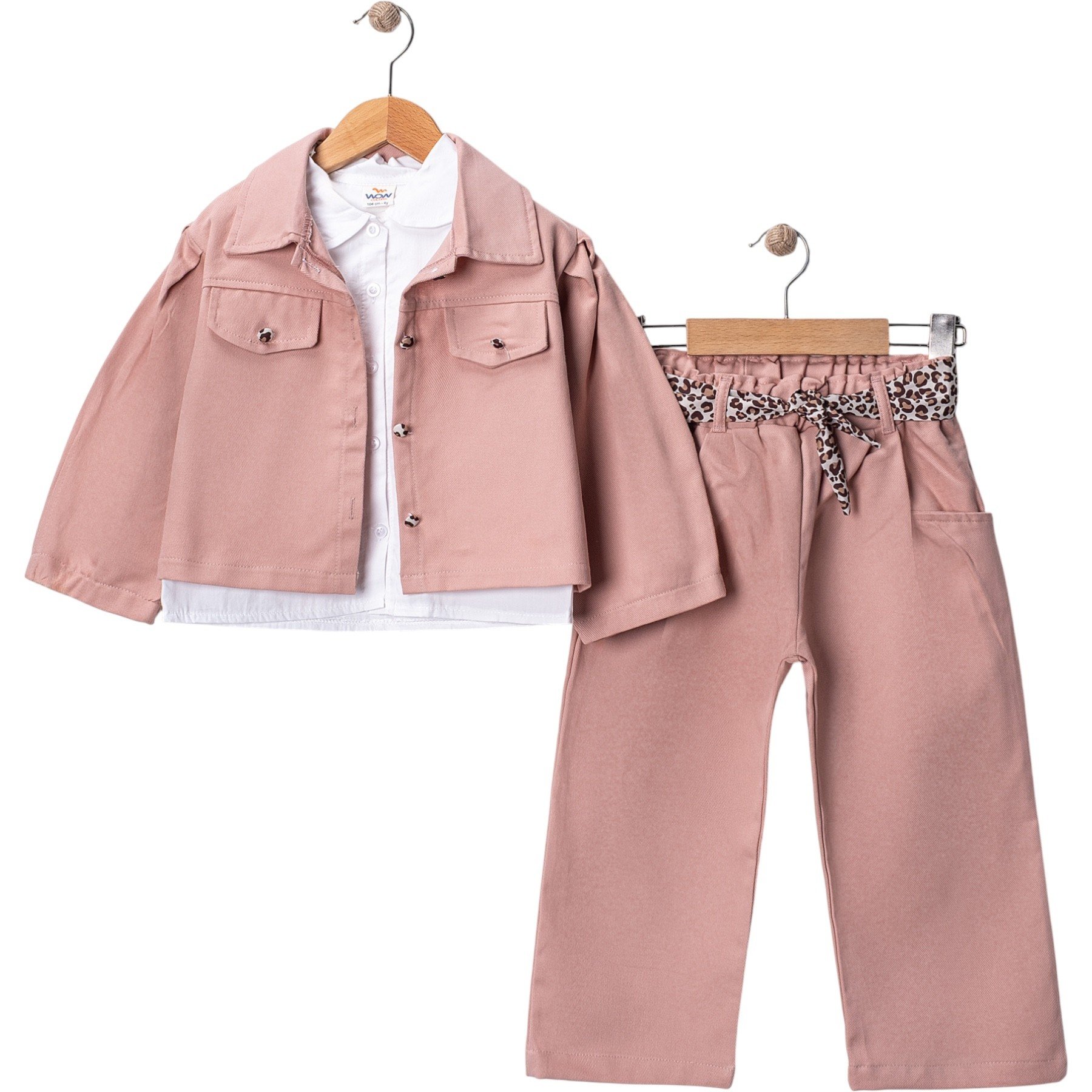 Pembe Gabardin Pantalon Ceket Ve Gömlekli Takım