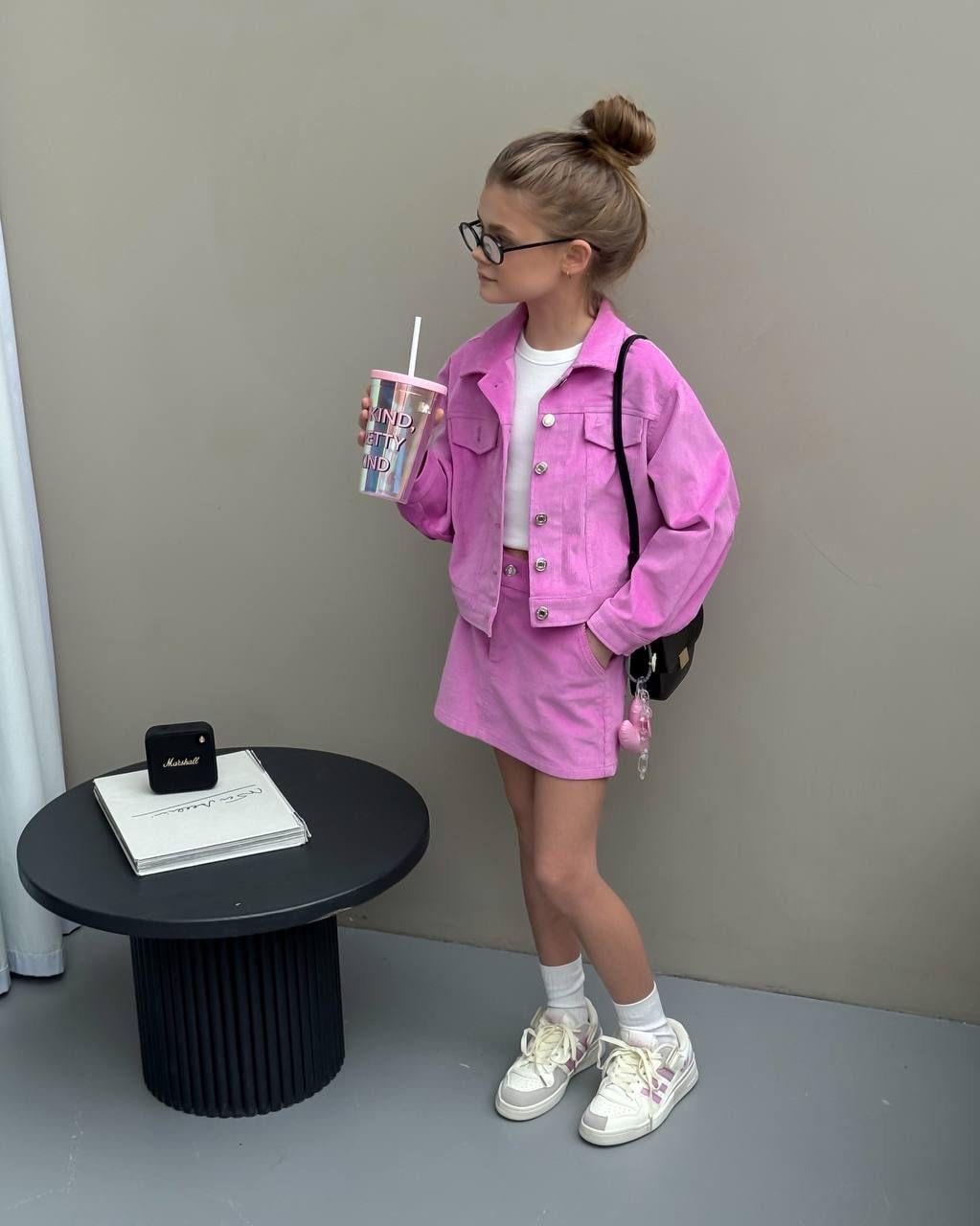 Pembe Kadife Ceketli Takım