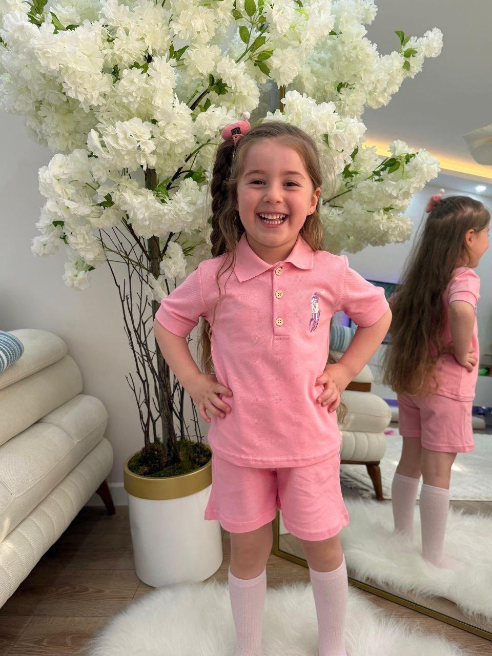 Pembe Polo Yaka Şortlu Takım