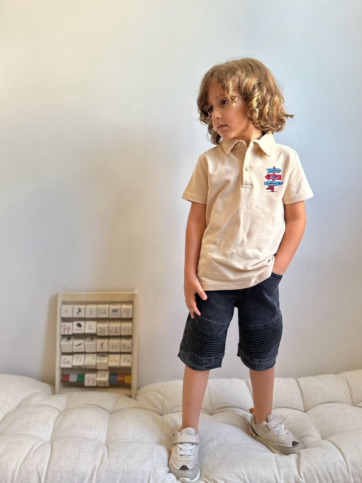 Polo Yaka Denim Şortlu Takım