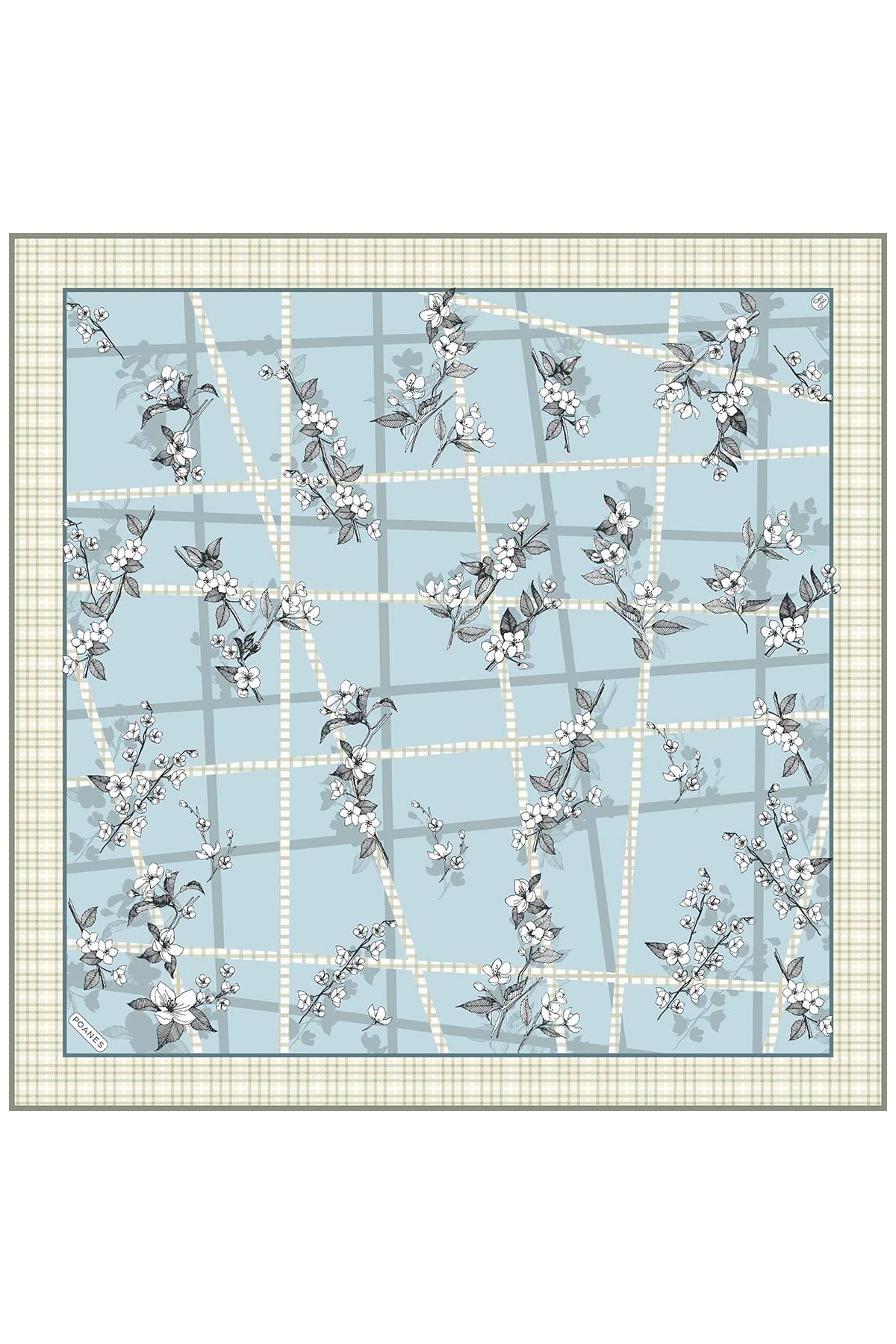 Bahar Dalı Desenli Twill İpek Eşarp