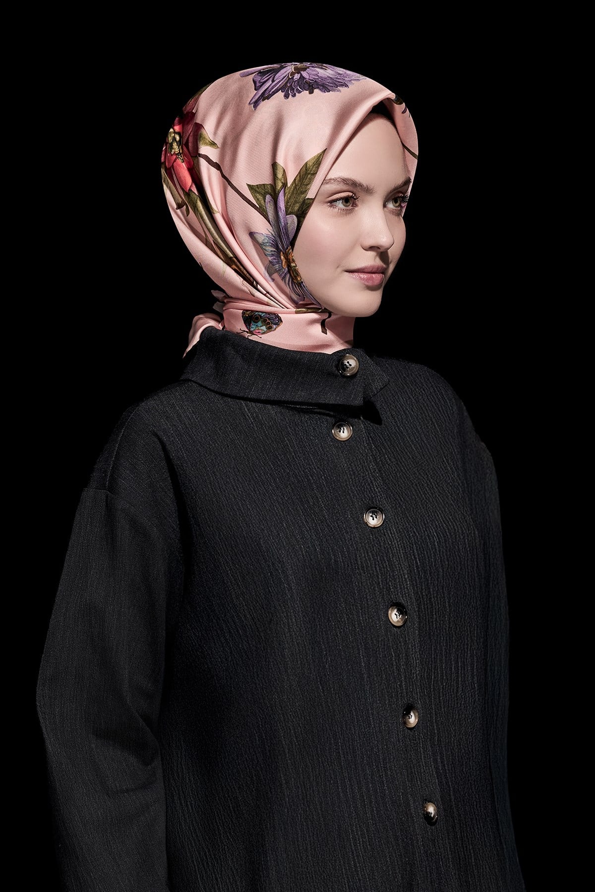 Dal Çiçek Desenli Twill İpek Eşarp