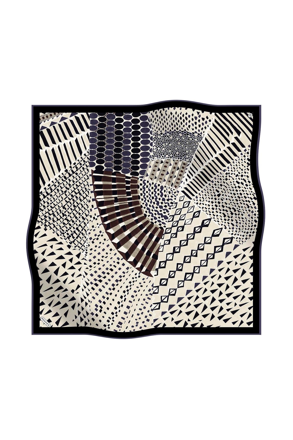 GEOMETRİ DESENLİ TWILL İPEK EŞARP