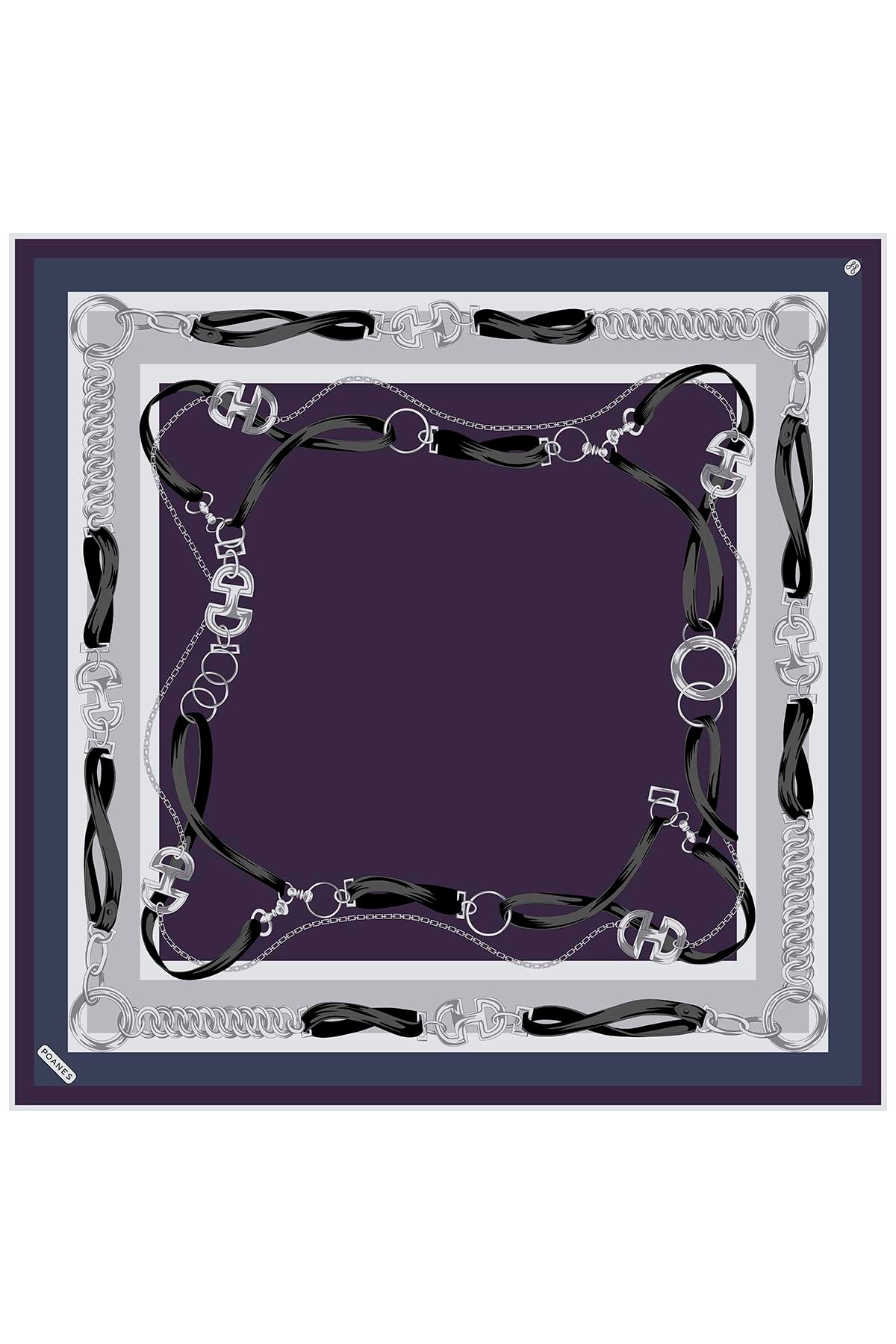 Kemer Bordür Desenli Twill İpek Eşarp