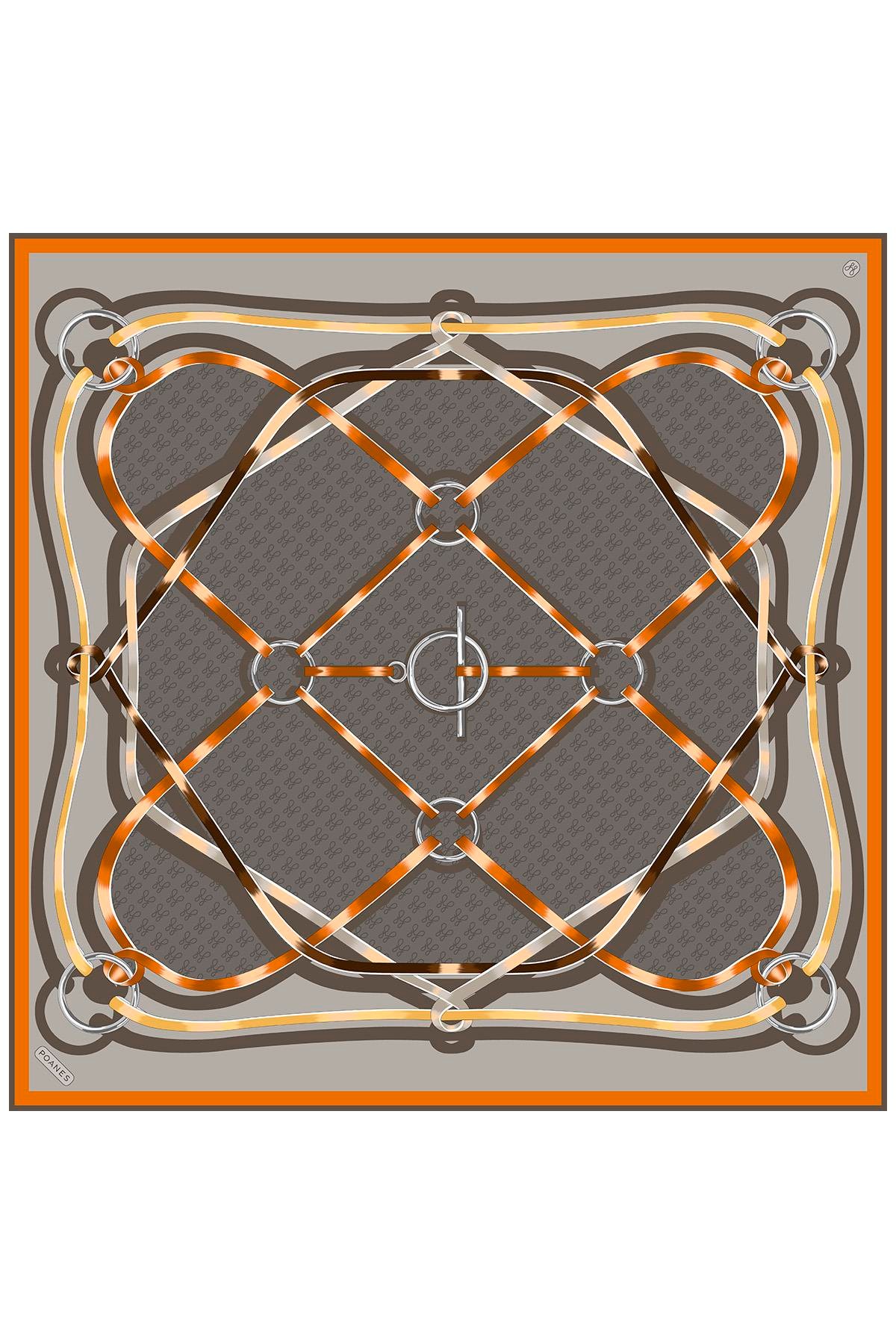 Marin Monogram Desenli Twill İpek Eşarp