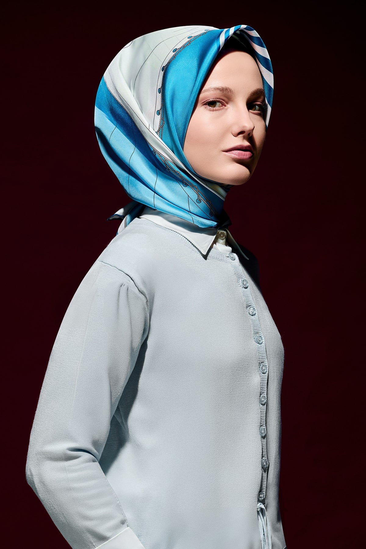 Yelken Çizgi Desen Twill İpek Eşarp