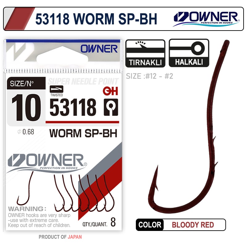 Owner 53118 Worm Sp-Bh Bloody Red Olta İğnesi