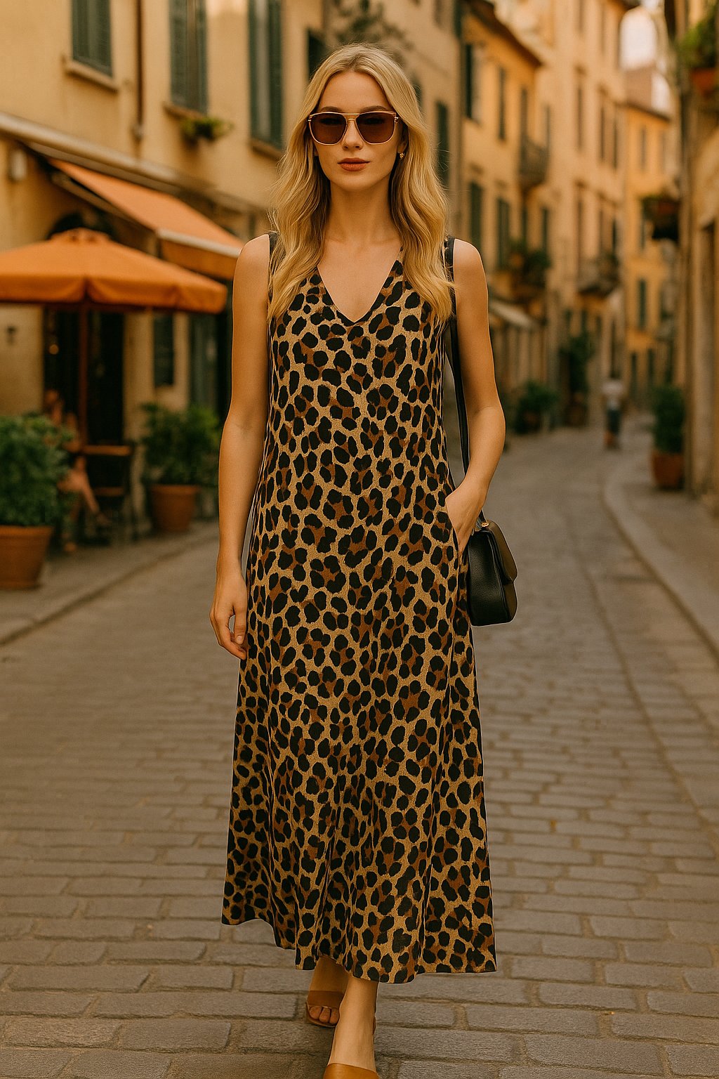 LEOPAR DESENL MAXİ ELBİSE