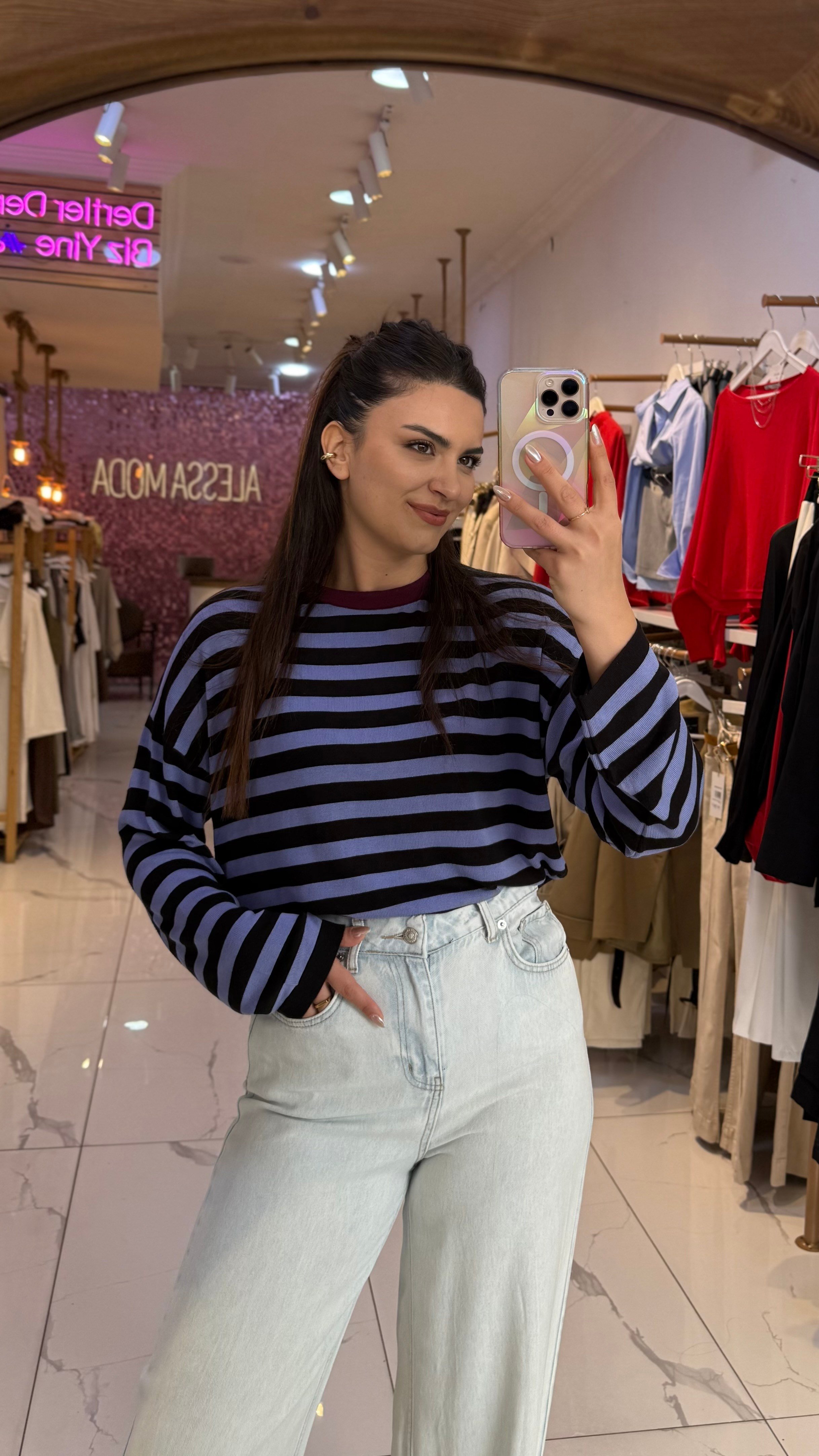 Çizgili Salaş Triko Bluz