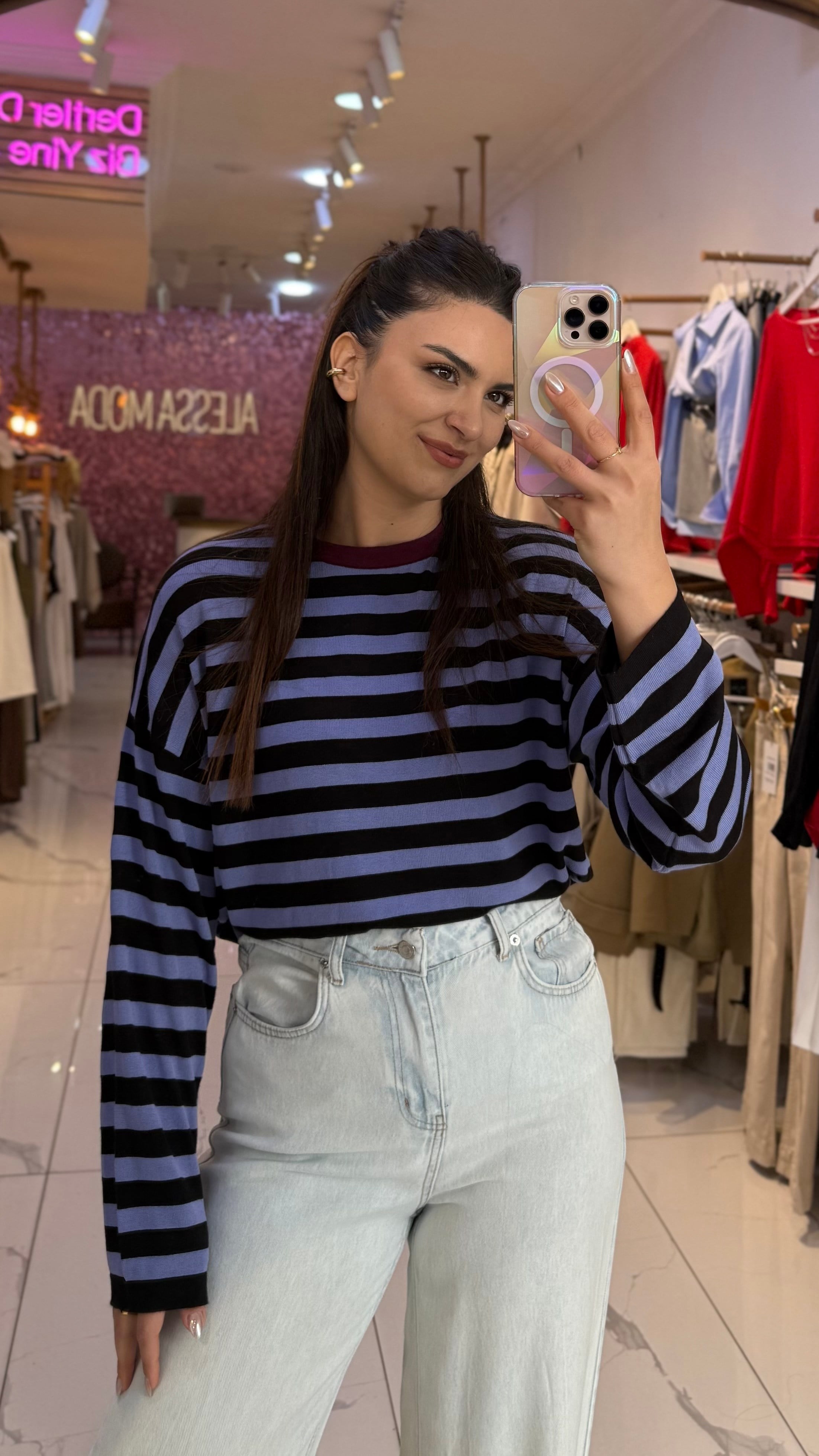 Çizgili Salaş Triko Bluz