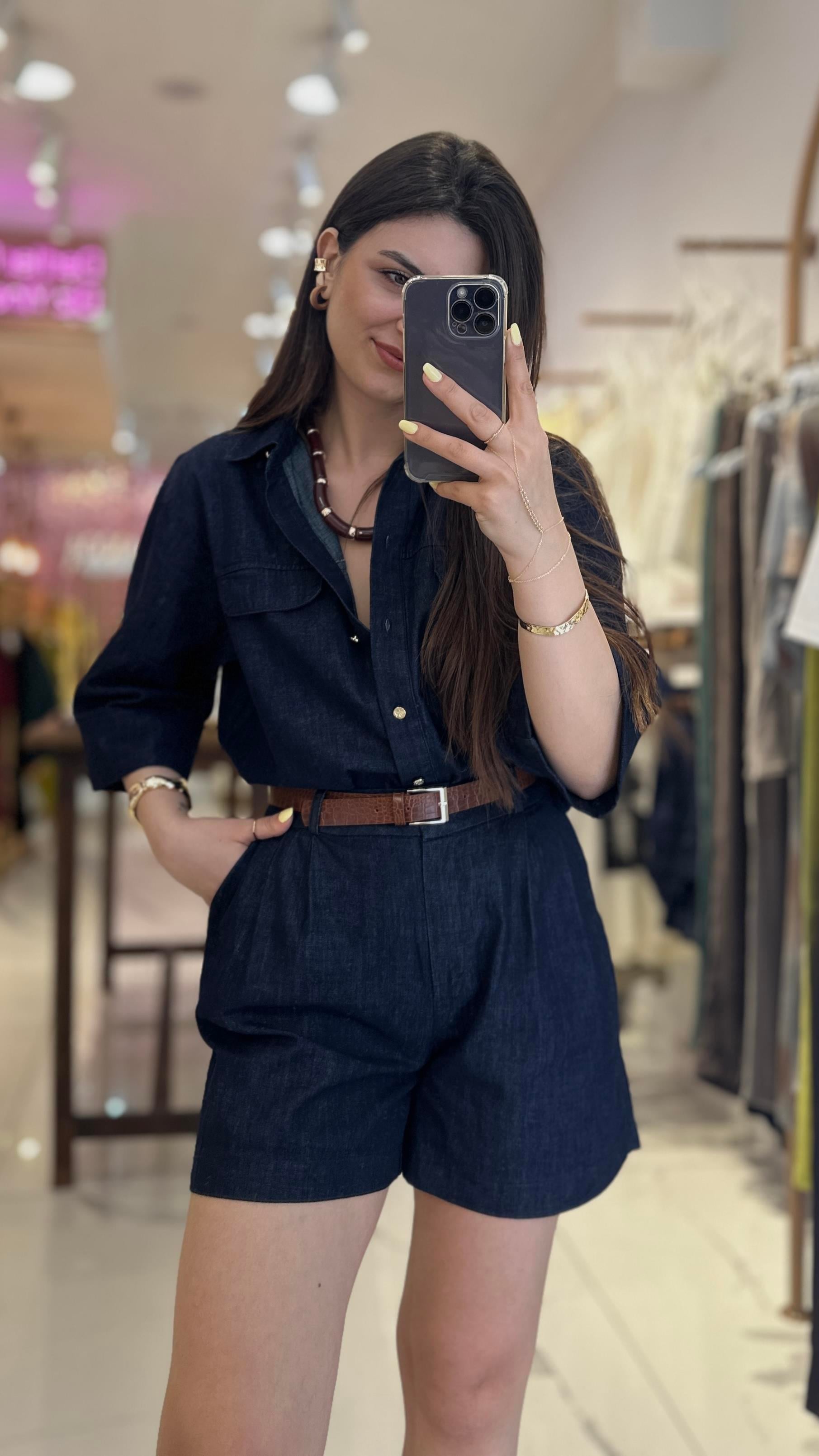 Denim Şort Gömlek Takım