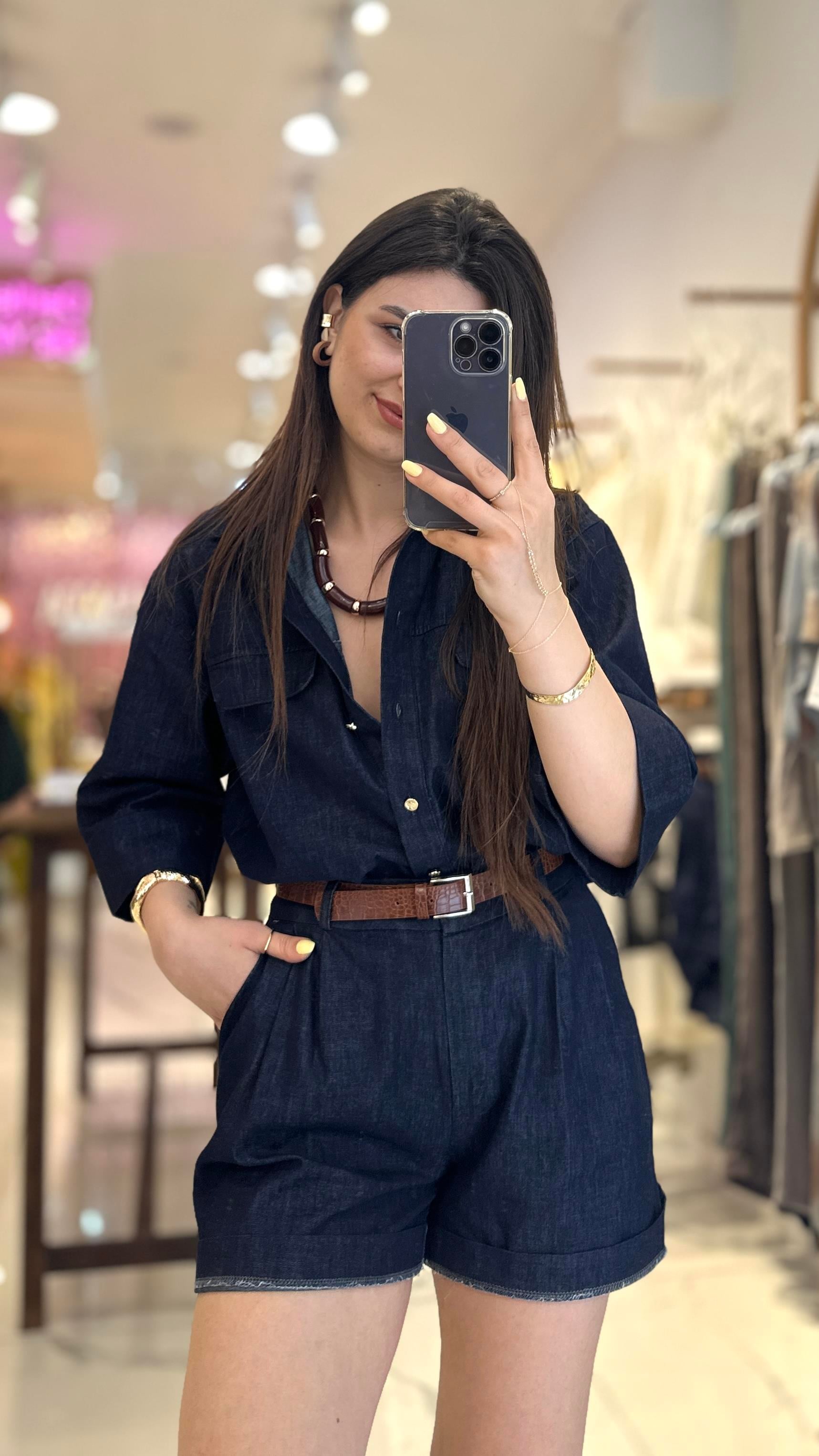 Denim Şort Gömlek Takım