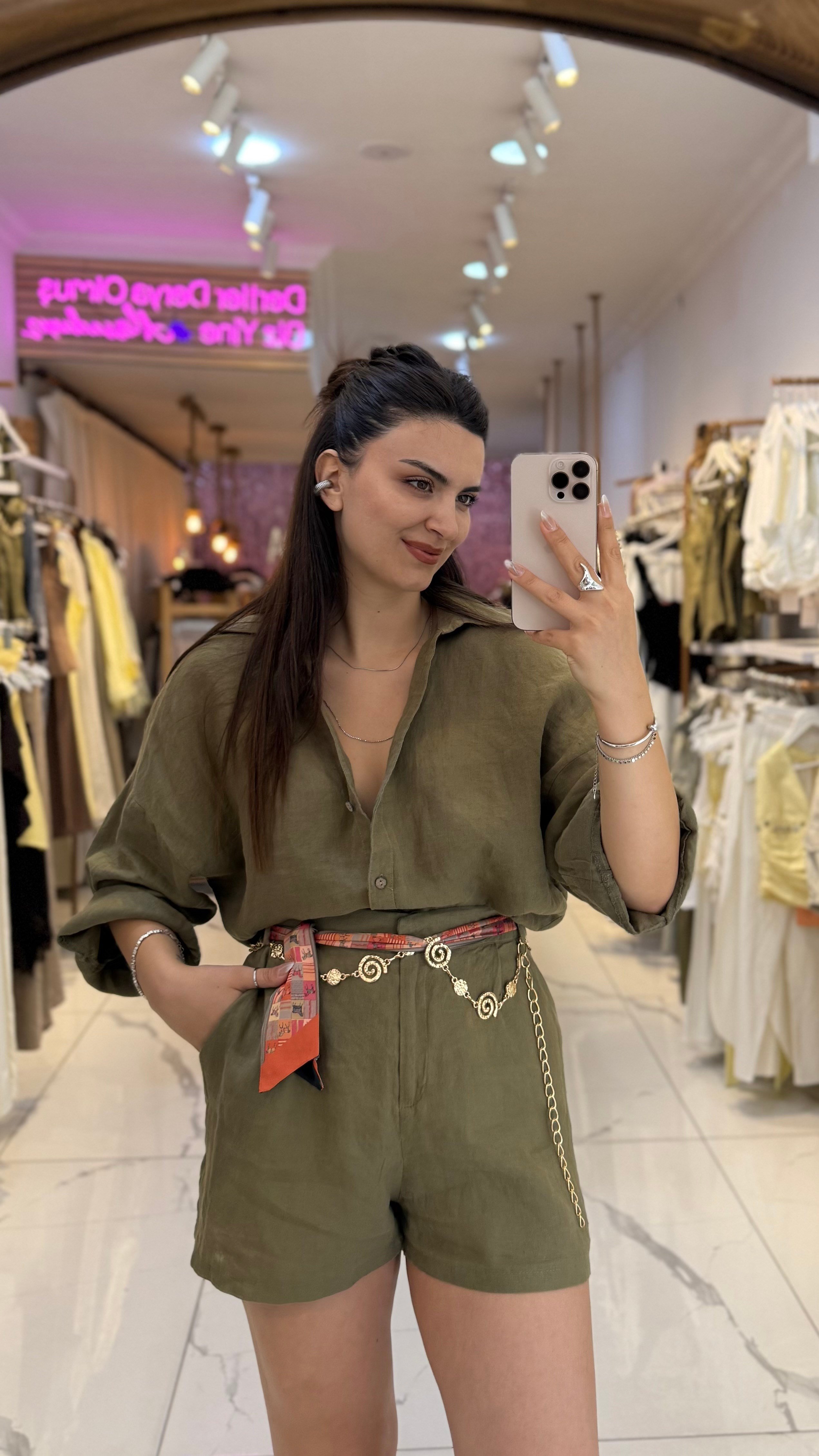 Ham Keten Şortlu Takım