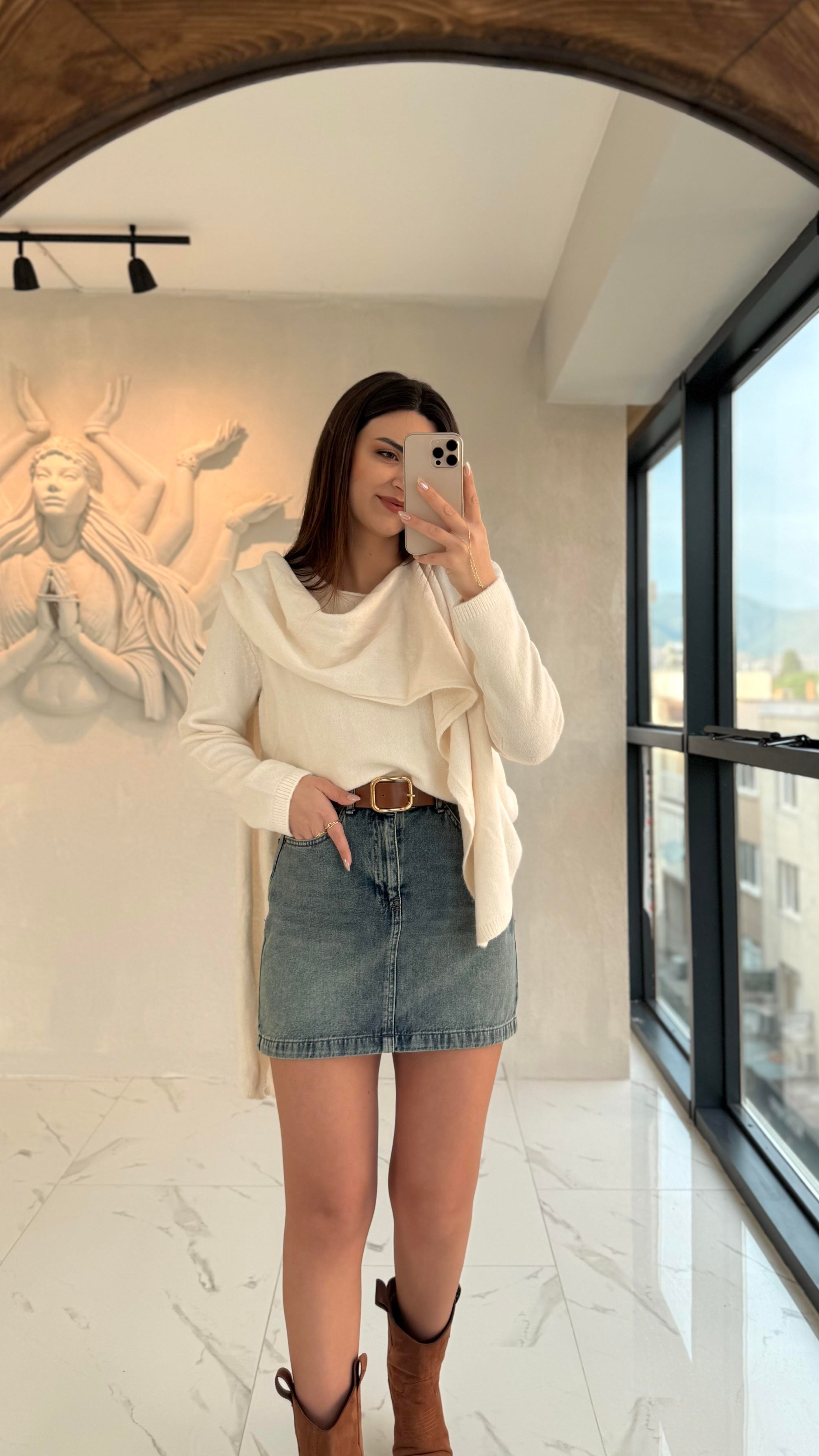 Kemerli Denim Etek