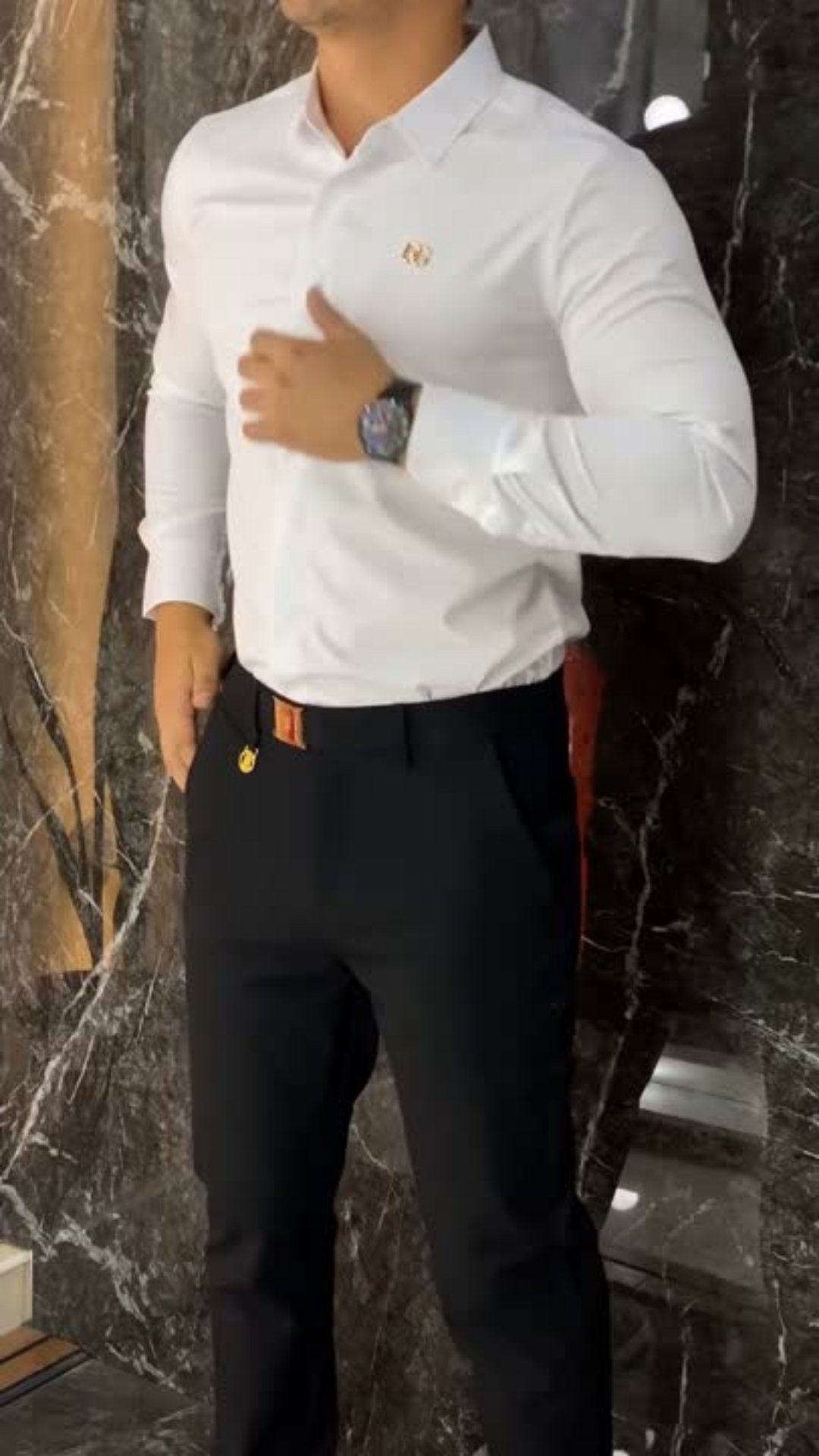 Orjinal Erkek Gömlek Pantolon Kombin - Beyaz Gömlek Siyah Pantolon