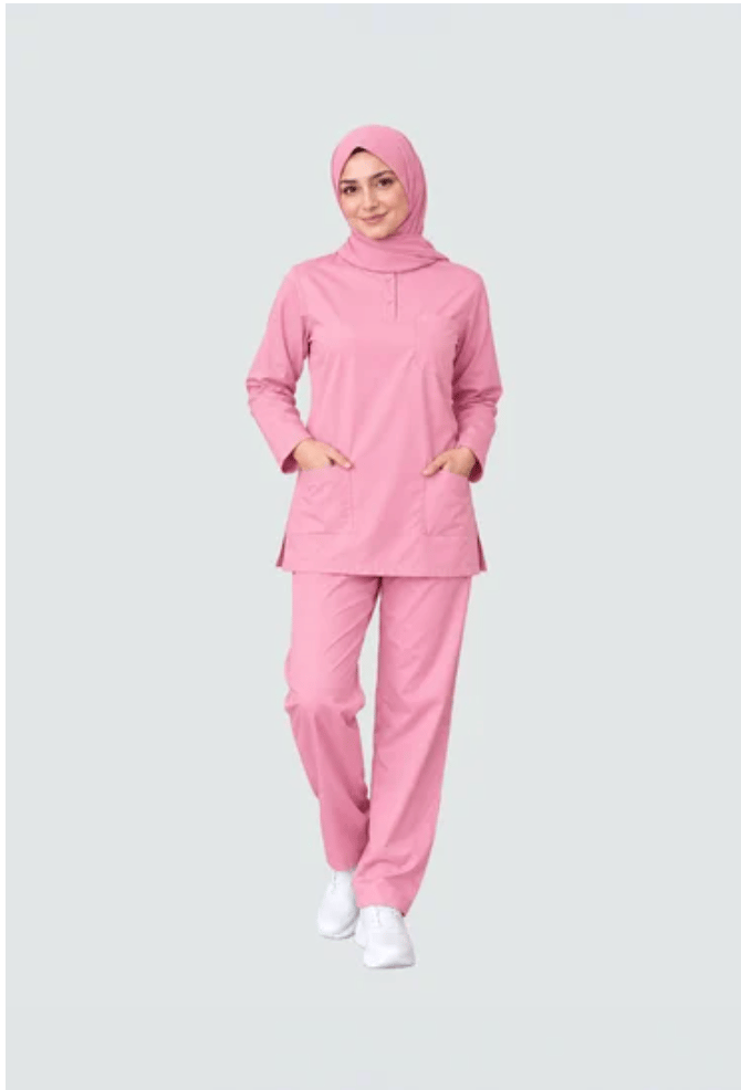 PEMBE KADIN TESETTÜR SCRUBS TAKIM