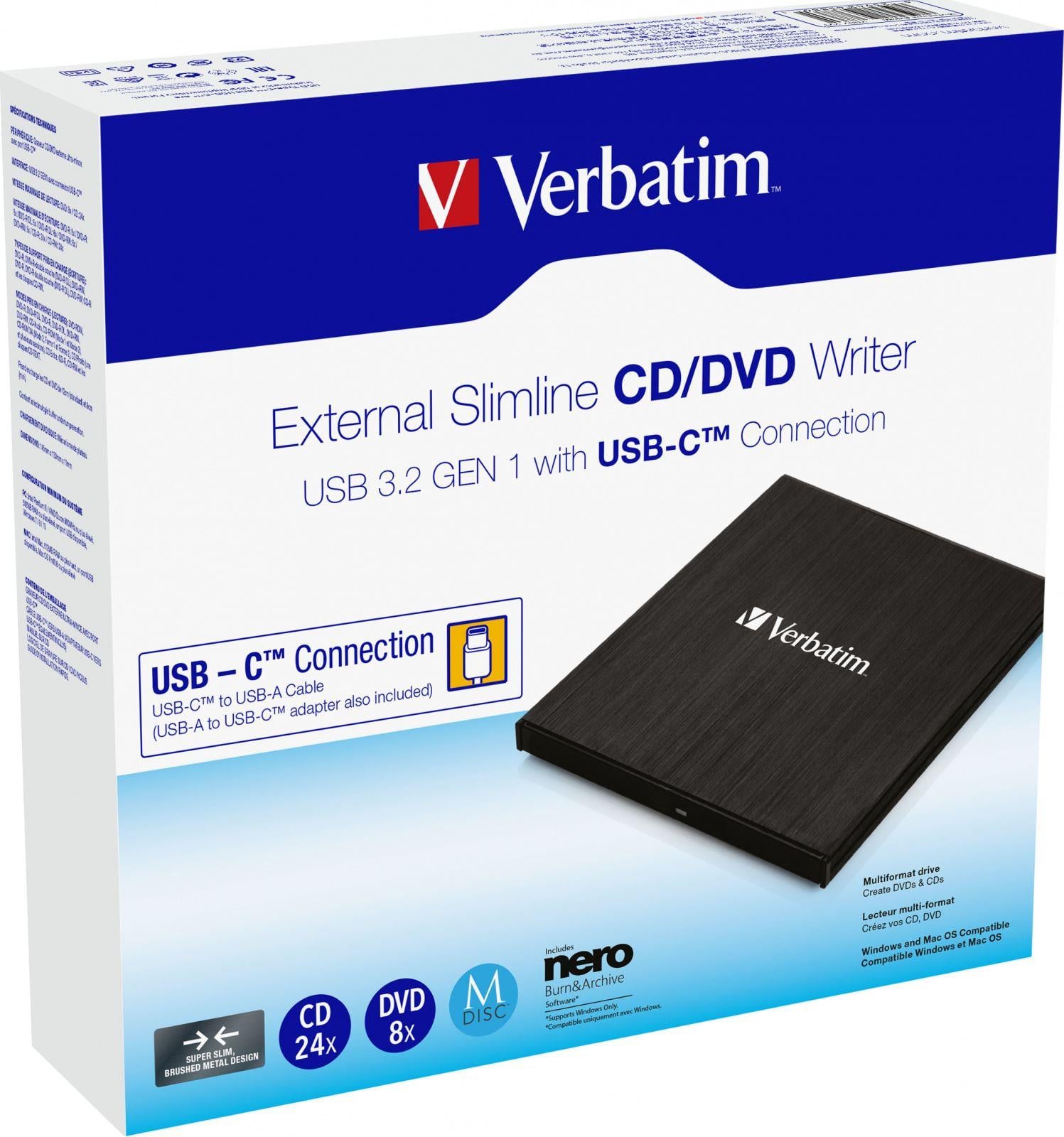 VERBATIM 43886 USB-C External Slimline CD/DVD Yazıcı Optik Sürücü
